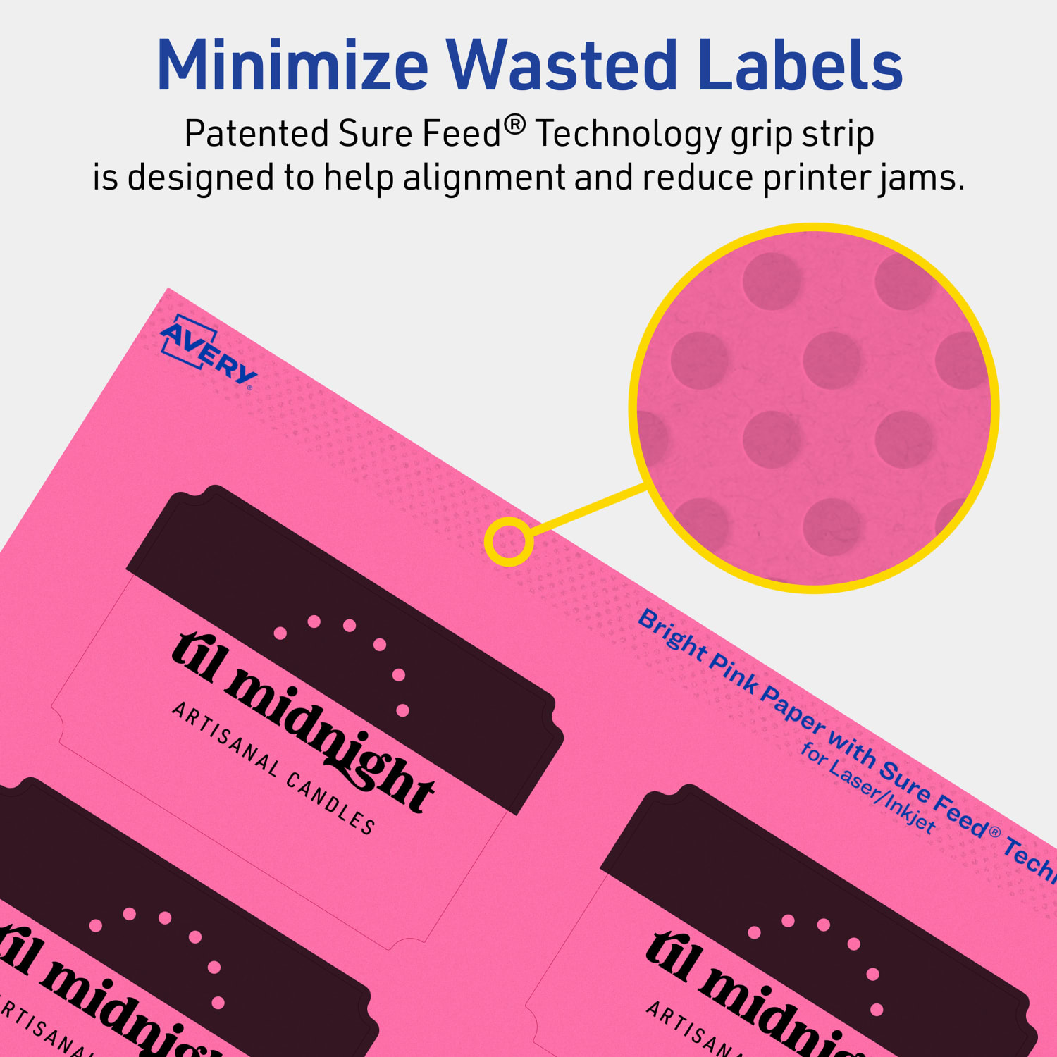Avery Print-To-The-Edge Labels With Sure Feed Technology, 94267-BPP80, Rectangle Scalloped, 2in x 3in, Matte Bright Pink, Pack of 640 - Image 5
