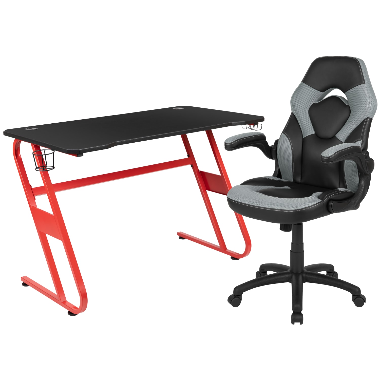 Flash Furniture Gaming Desk And Racing Chair Set With Cup Holder And Headphone Hook, Gray - Image 3
