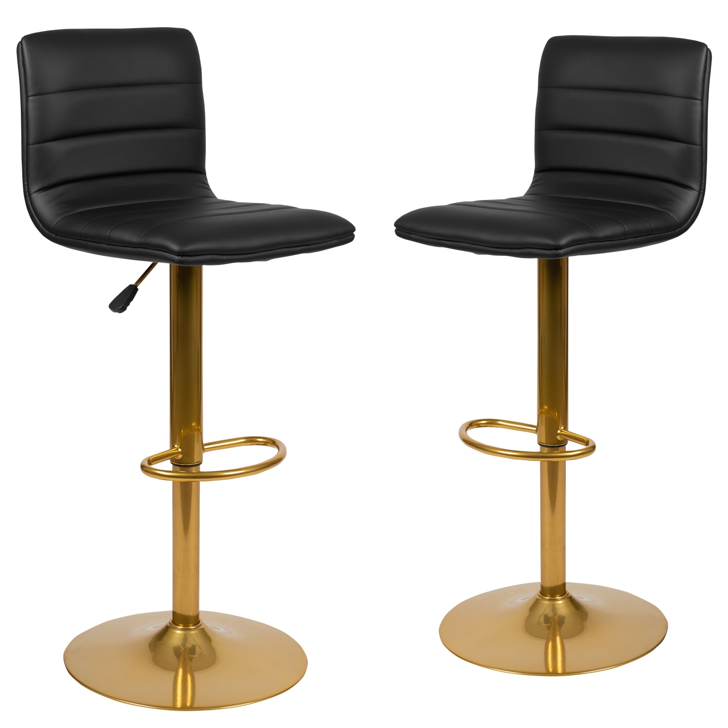 Flash Furniture Modern Vinyl Adjustable Height Barstool with Horizontal Stitch Back Set of 2 Black VinylGold Frame PopularChairscom