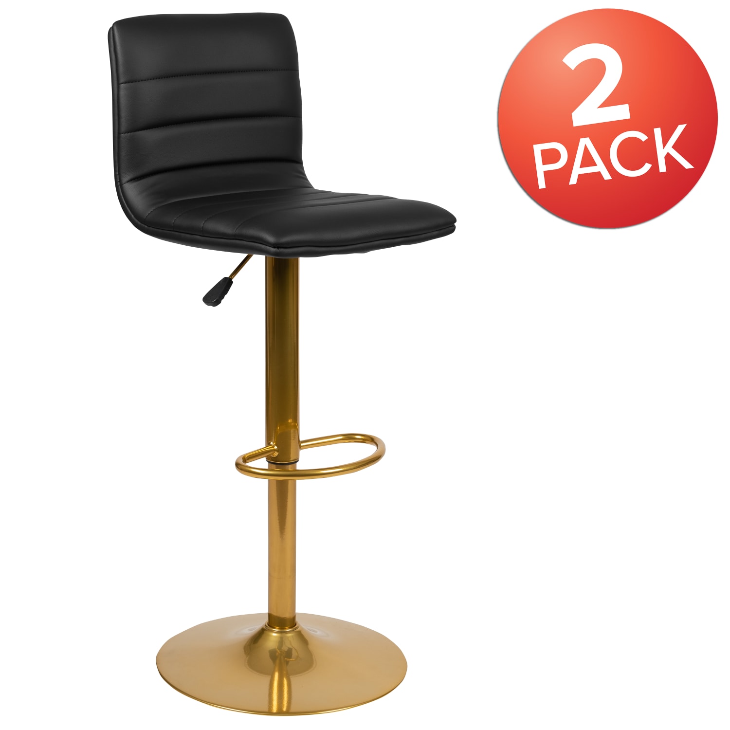 Flash Furniture Modern Vinyl Adjustable Height Barstool with Horizontal Stitch Back Set of 2 Black VinylGold Frame PopularChairscom