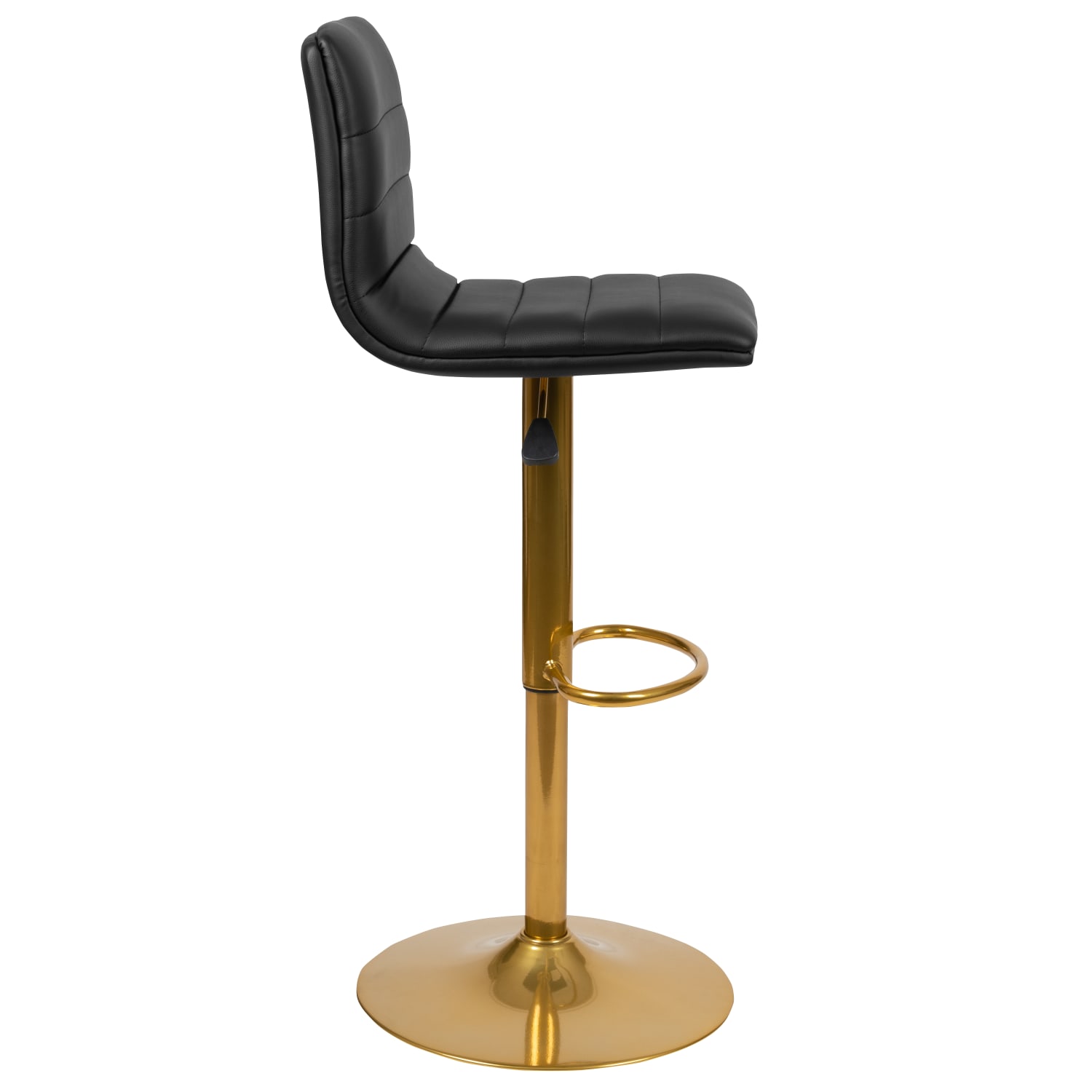 Flash Furniture Modern Vinyl Adjustable Height Barstool with Horizontal Stitch Back Set of 2 Black VinylGold Frame PopularChairscom