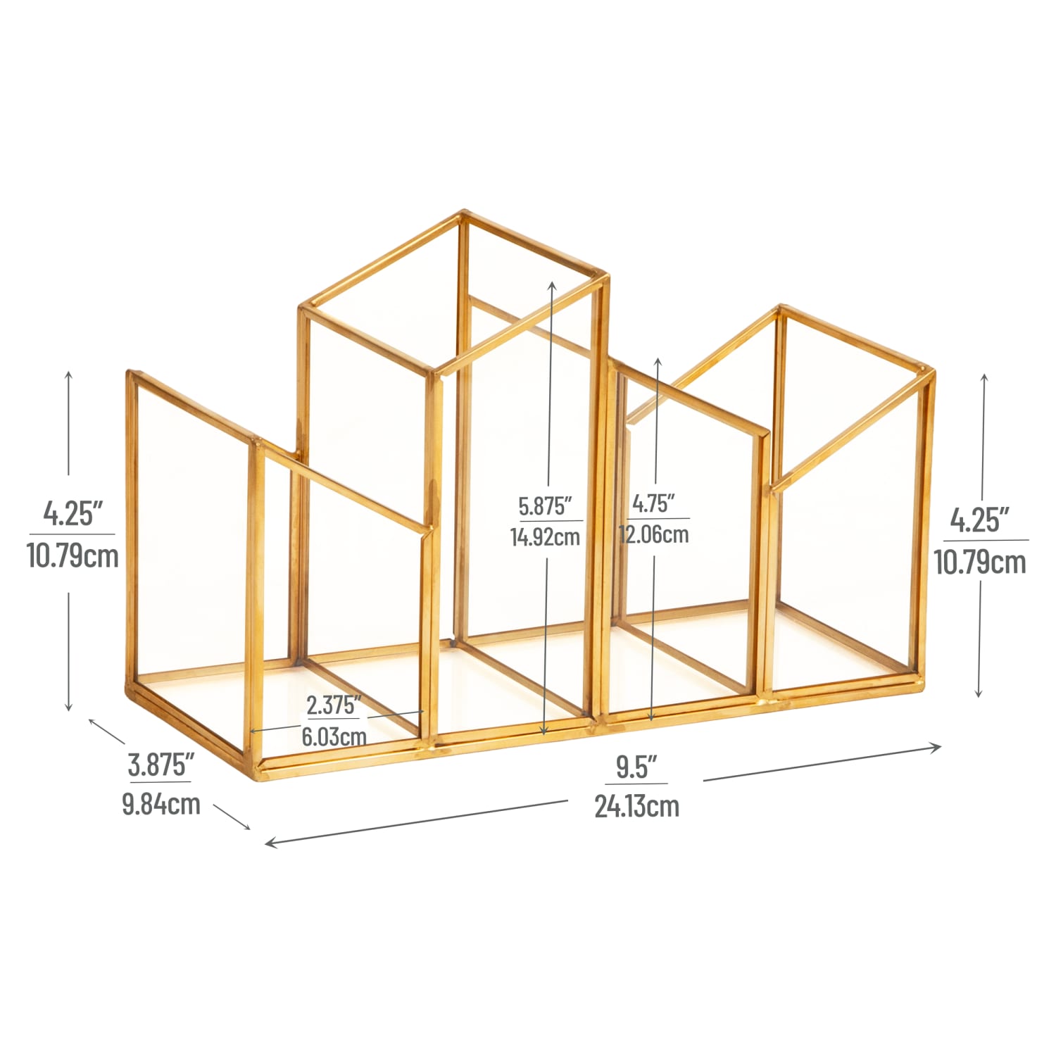 Mind Reader 4-Compartment Angled Glass Pen Holder With Copper Trim, 5-7/8inH x 9-1/2inW x 3-7/8inD, Clear, Total Quantity 1 - Image 4