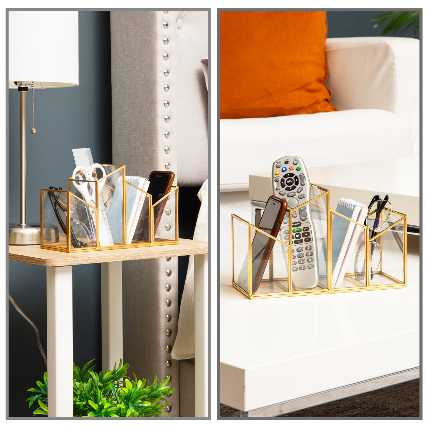 Mind Reader 4-Compartment Angled Glass Pen Holder With Copper Trim, 5-7/8inH x 9-1/2inW x 3-7/8inD, Clear, Total Quantity 1 - Image 6