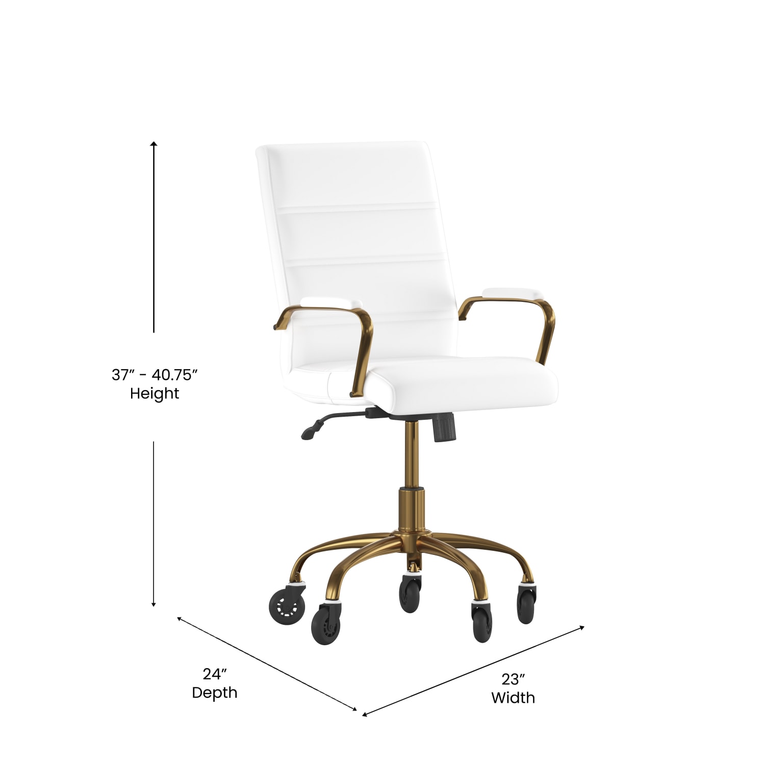 Flash Furniture Camilia Ergonomic Faux Leather Mid Back Executive Swivel Office Chair With Arms WhiteGold PopularChairscom