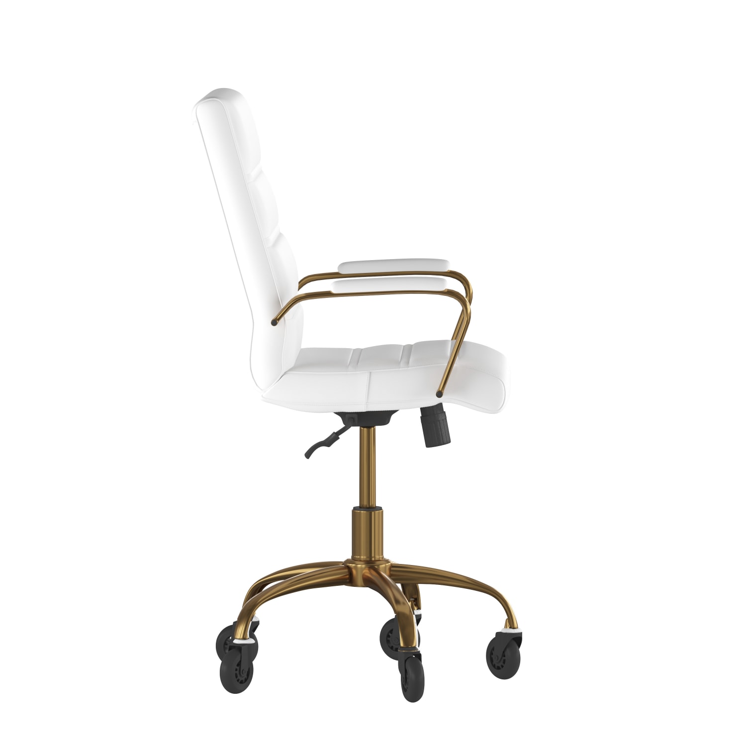 Flash Furniture Camilia Ergonomic Faux Leather Mid Back Executive Swivel Office Chair With Arms WhiteGold PopularChairscom