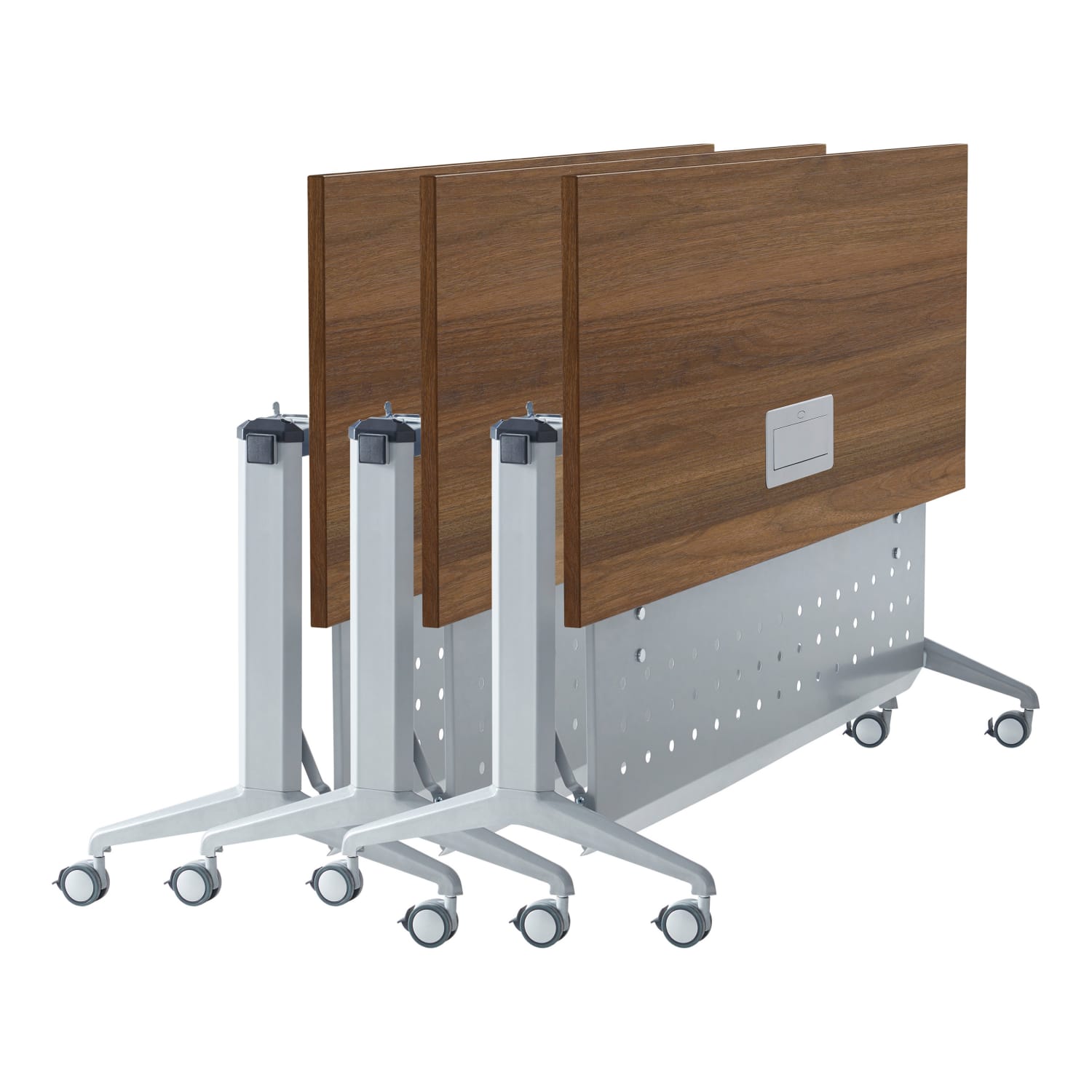 WorkPro AnyPlace Flip-Top Nesting Training Table With Modesty Panel, 60inW x 29-1/2inH x 24inD, Walnut/Silver - Image 5