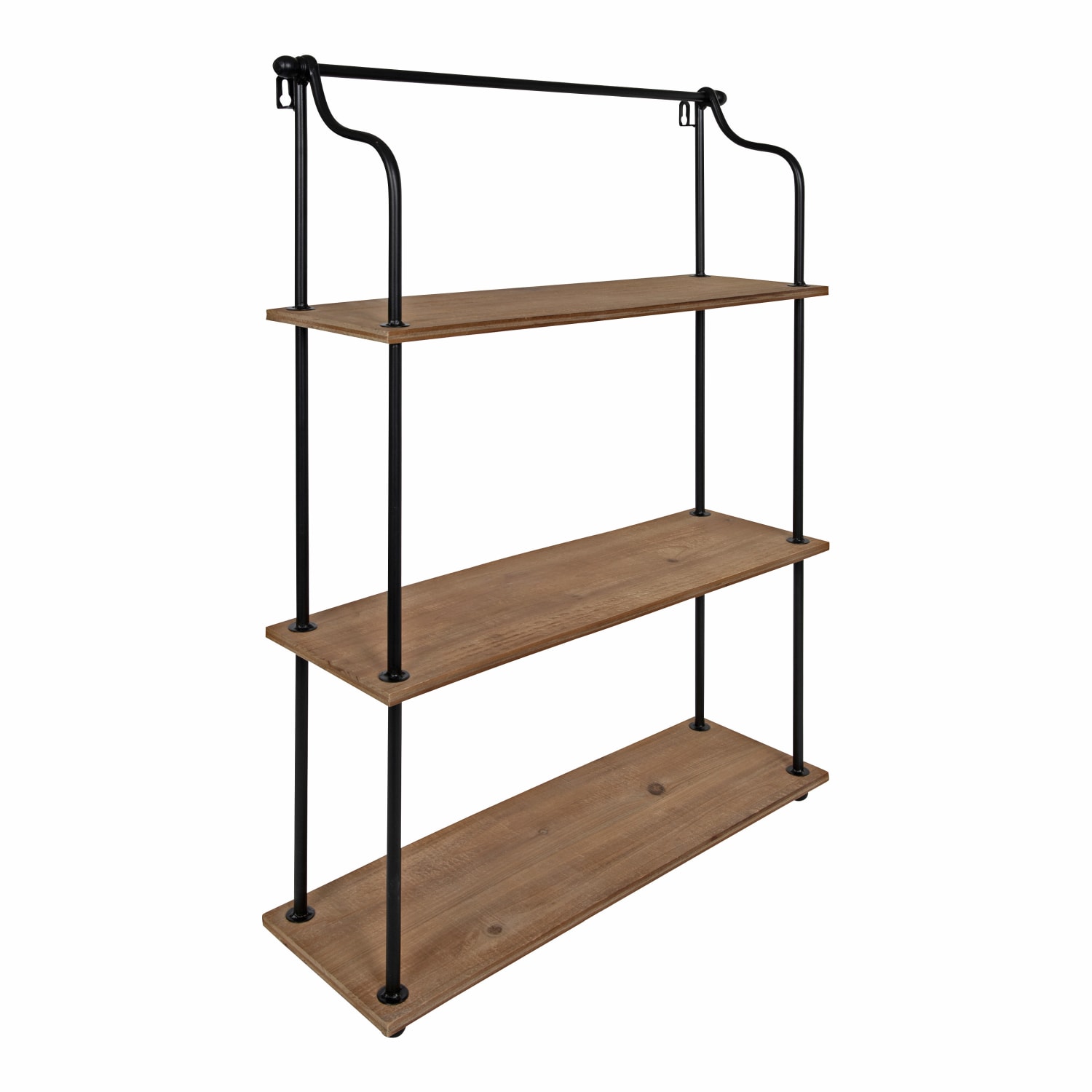 Kate and Laurel Walters Wood and Metal 3-Tier Shelves, 32-5/16inH x 20-1/2inW x 6-5/16inD, Brown/Black, Set Of 3 Shelves