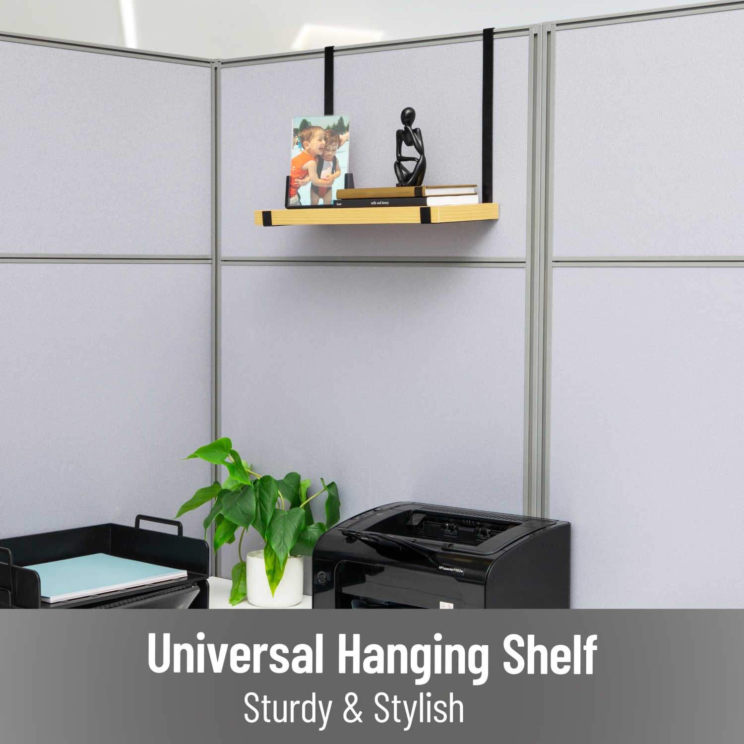 Mind Reader Hanging Cubicle Shelf Organizer, MDF and Metal, 12H" x 5-3/4inW x 15-3/4inD, Brown - Image 3