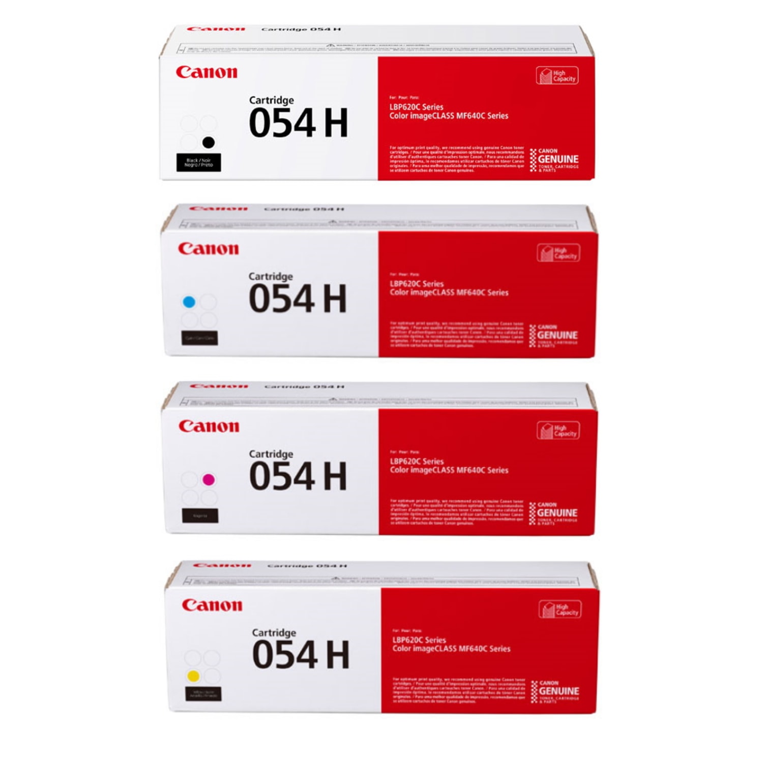Canon 054H Black; Cyan; Magenta; Yellow High Yield Toner Cartridges Combo, Pack Of 4, 3028C001,3027C001,3026C001,3025C001