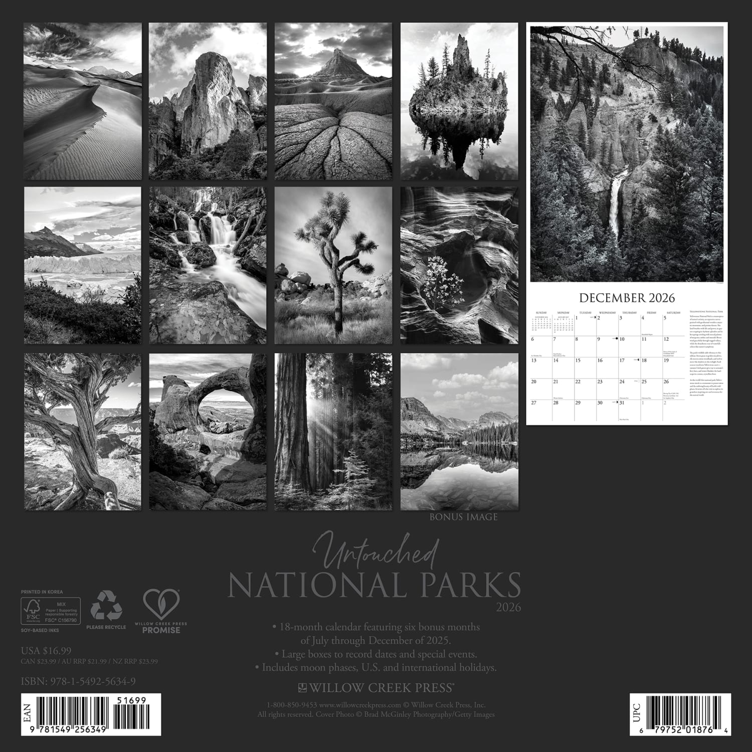 2026 Willow Creek Press Scenic Monthly Wall Calendar, 12in x 12in, Untouched National Parks, January To December, 56349 - Image 6