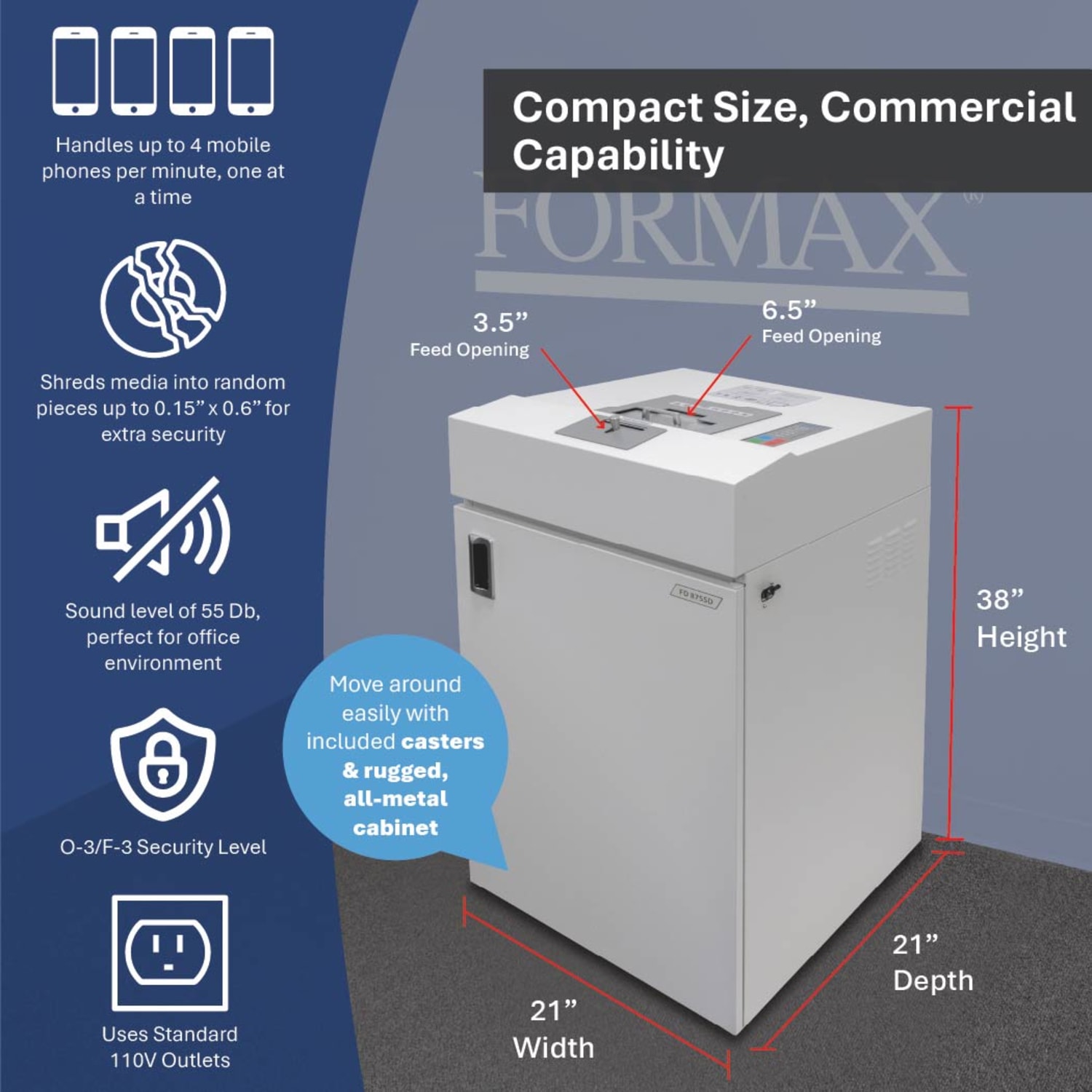 Formax OnSite Cross-Cut Multimedia Office Shredder For Moblie Phones, SSDs, Mini-Tablets, CDs/DVDs, FD 87SSD - Image 4