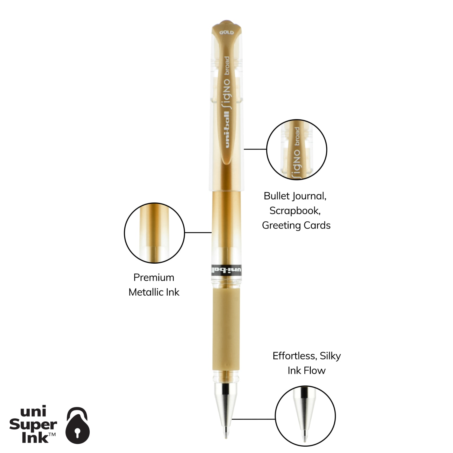 uniball Signo Gel Impact Pens, Bold Point (1.0mm), Gold Metallic - Image 4