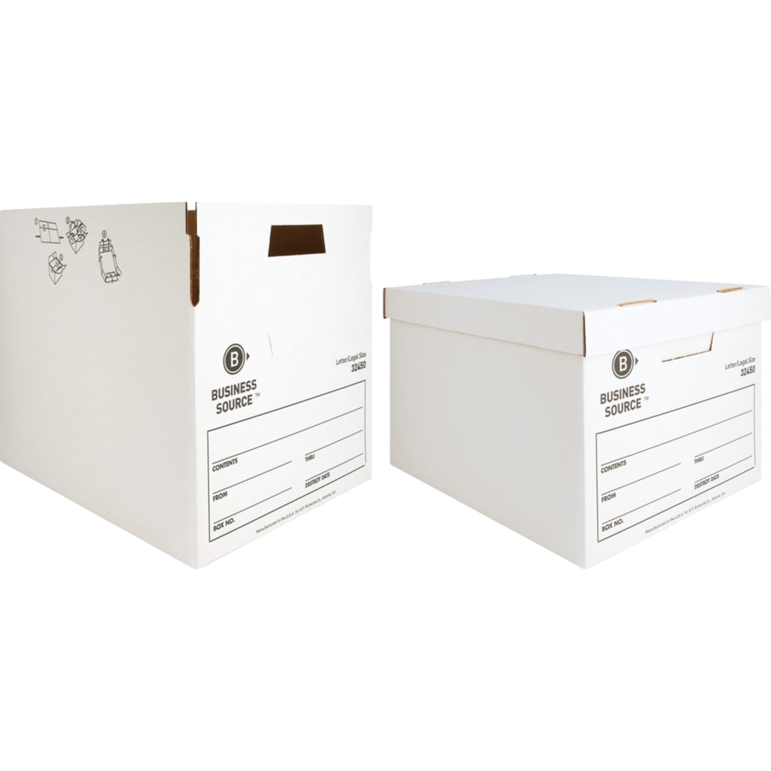 Business Source Quick Setup Medium-Duty Storage Box - External Dimensions: 12in Width x 15in Depth x 10in Height - Media Size Supported: Legal, Letter - Lift-off Closure - Medium Duty - Stackable - White - For File - Recycled - 12 / Carton - Image 4