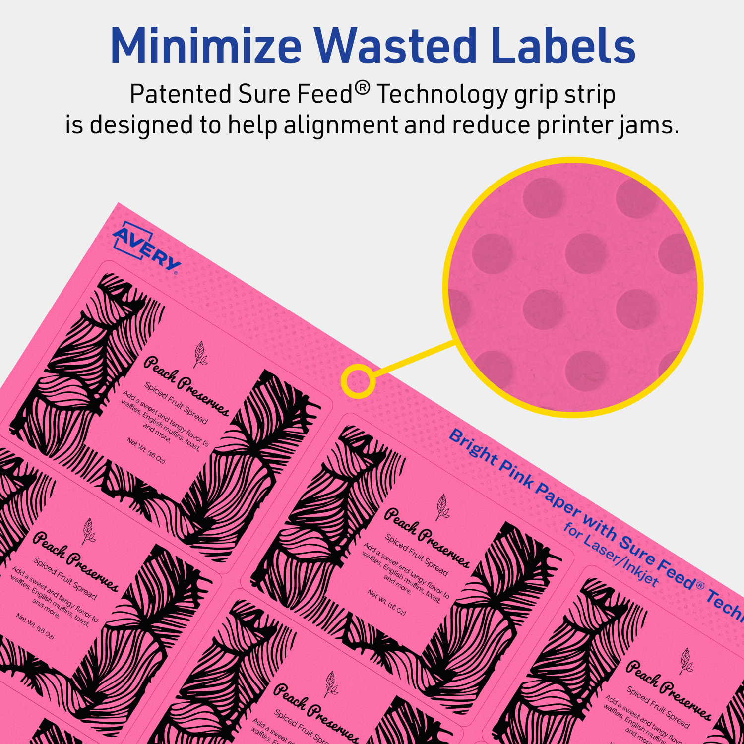 Avery Printable Labels With Sure Feed Technology, 94235-BPP20, Rectangle, 2in x 2-5/8in, Matte Bright Pink, Pack of 300 - Image 5