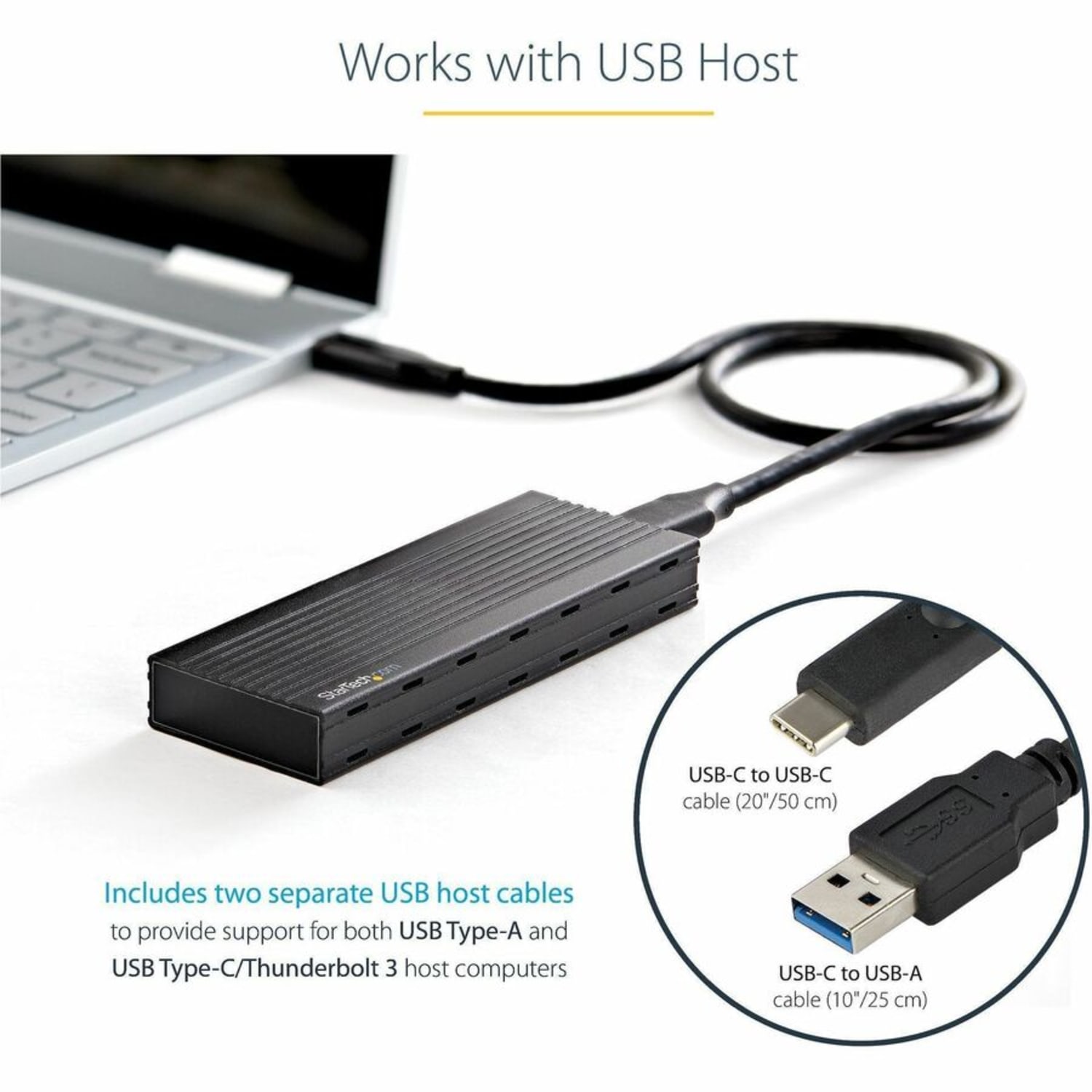 StarTech.com USB-C 10Gbps to M.2 NVMe or M.2 SATA SSD Enclosure, Portable M.2 PCIe/SATA SSD Aluminum Enclosure, USB-C & USB-A Host Cables - Image 5