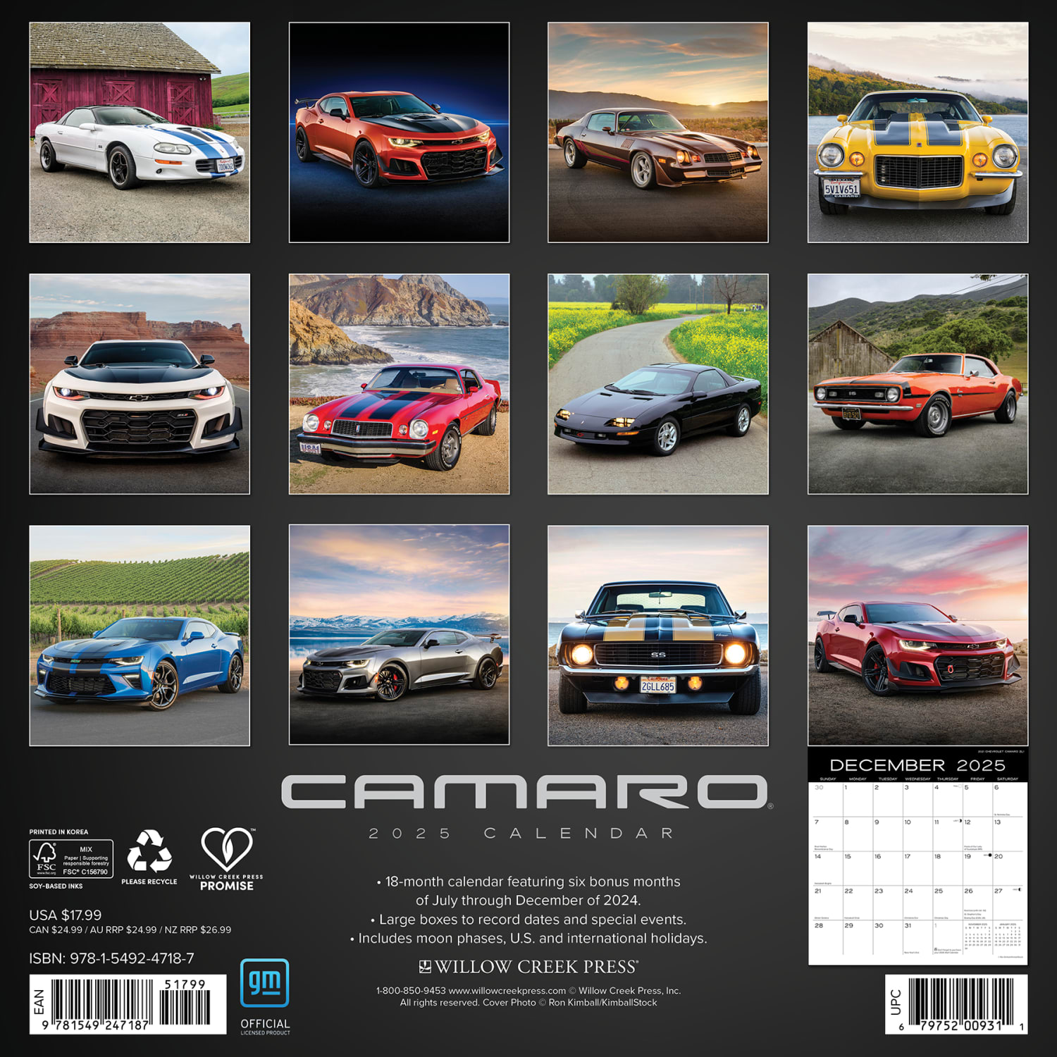 2025 Willow Creek Press Monthly Wall Calendar, 12in x 12in, Camaro, January 2025 to December 2025, 47187 - Image 6