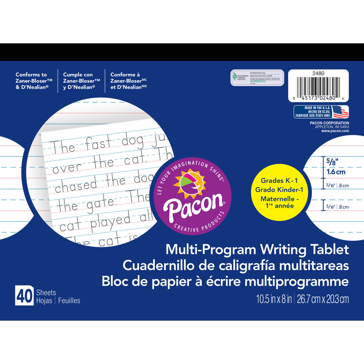 Pacon Multi-Program Handwriting Tablets, 5/8in Ruled, 10-1/2in x 8in, White, 40 Sheets Per Tablet, Set Of 12 Tablets - Image 3