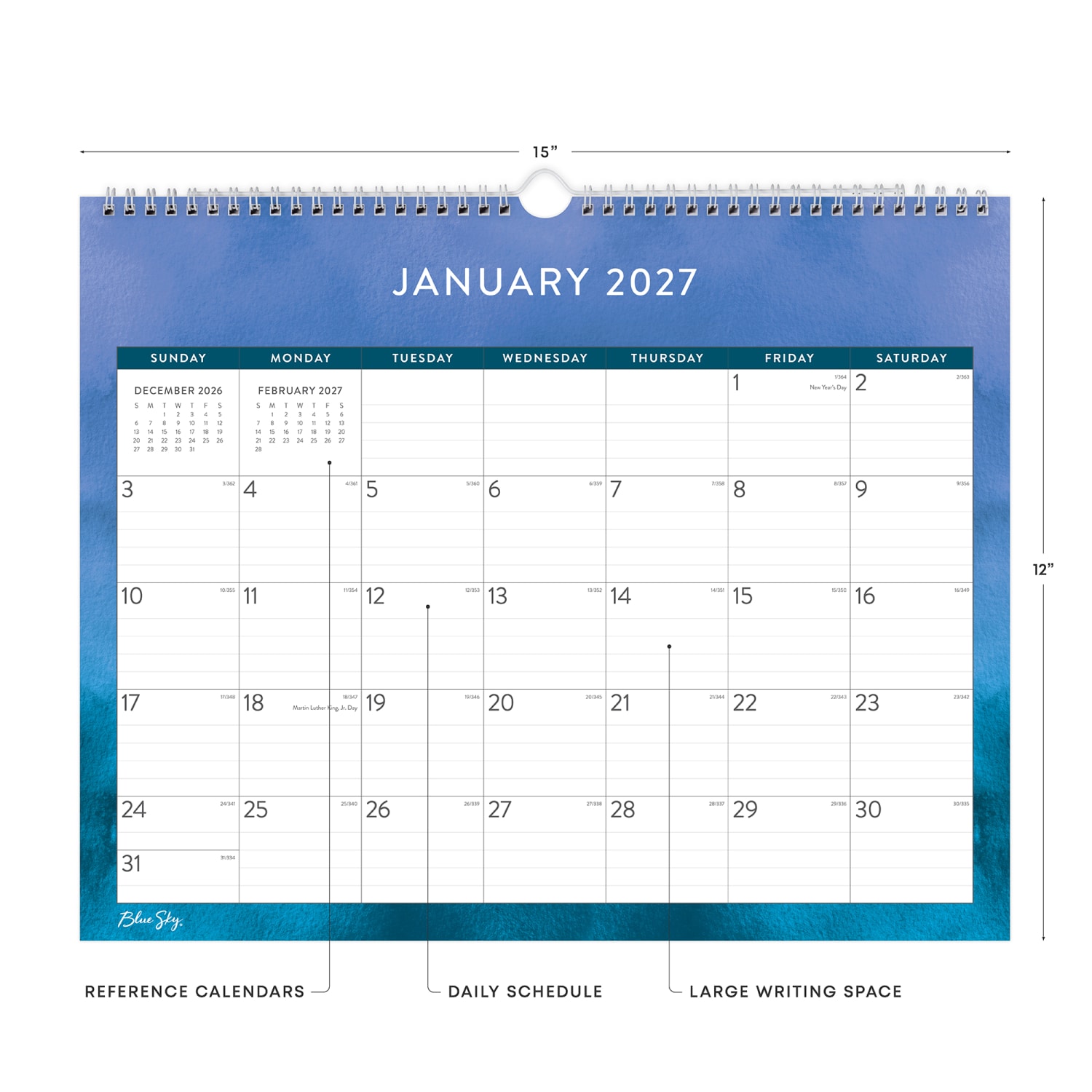 2027 Blue Sky Savoy Cool Monthly Wall Calendar, 15x12, 0%, Savoy Cool, Jan-Dec, RY27 - Image 4