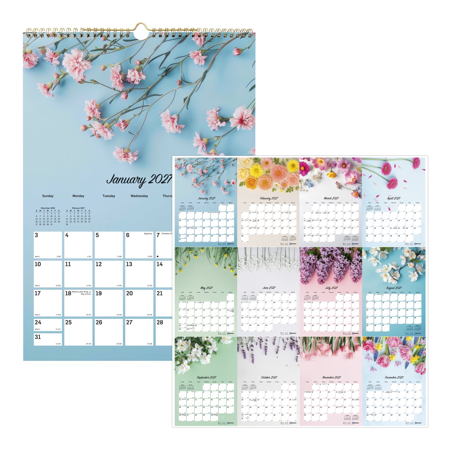 2027 Blueline Colorful Monthly Wall Calendar, 12in x 17in, Romantic, January To December, C173122, Total Qty 1
