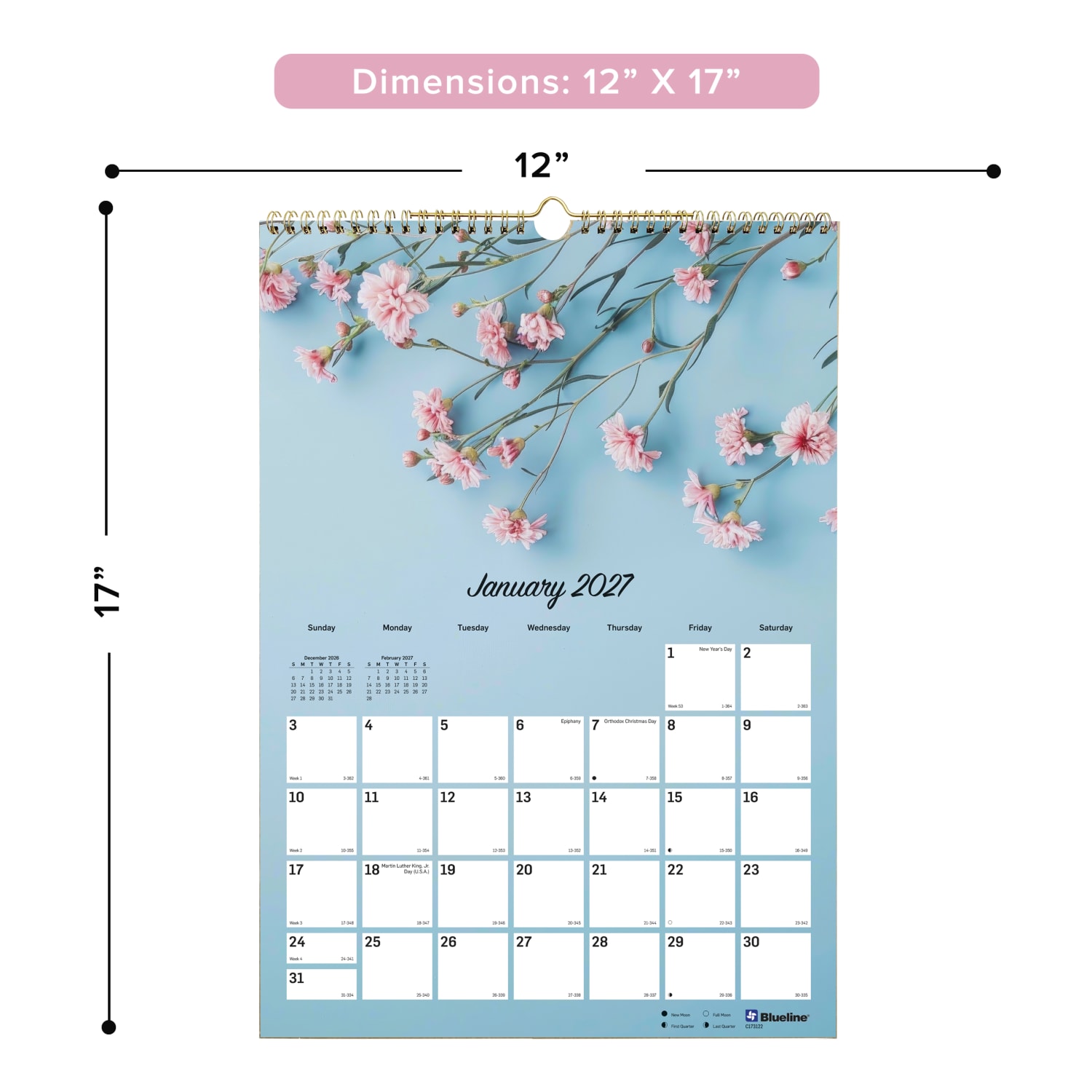 2027 Blueline Colorful Monthly Wall Calendar, 12in x 17in, Romantic, January To December, C173122, Total Qty 1 - Image 4