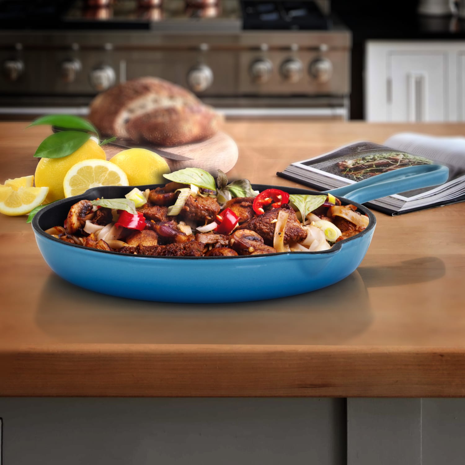 MegaChef Cast Iron Skillet, 10-1/4in, Blue - Image 3