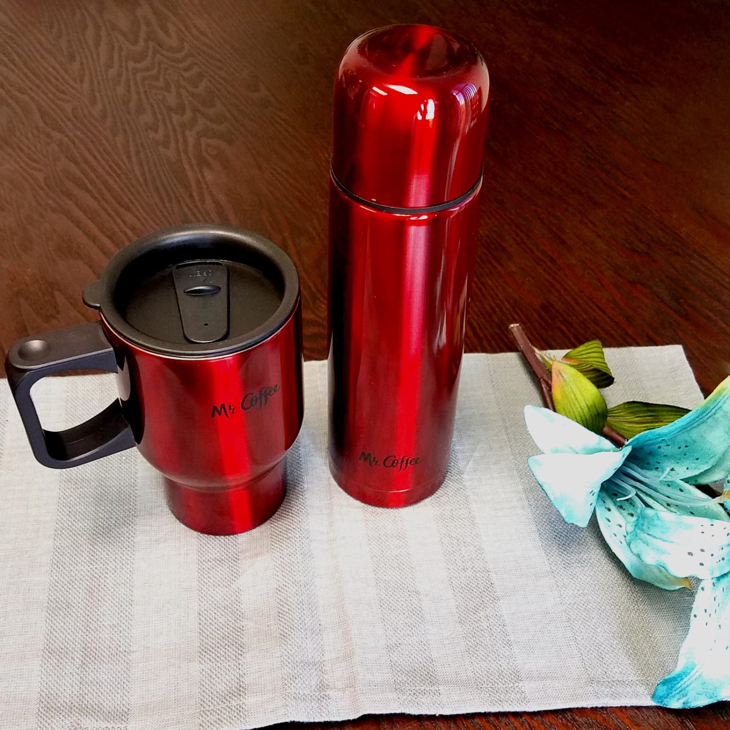 Mr. Coffee Javelin 2-Piece Double-Wall Thermos And Travel Mug Gift Set, Red - Image 4