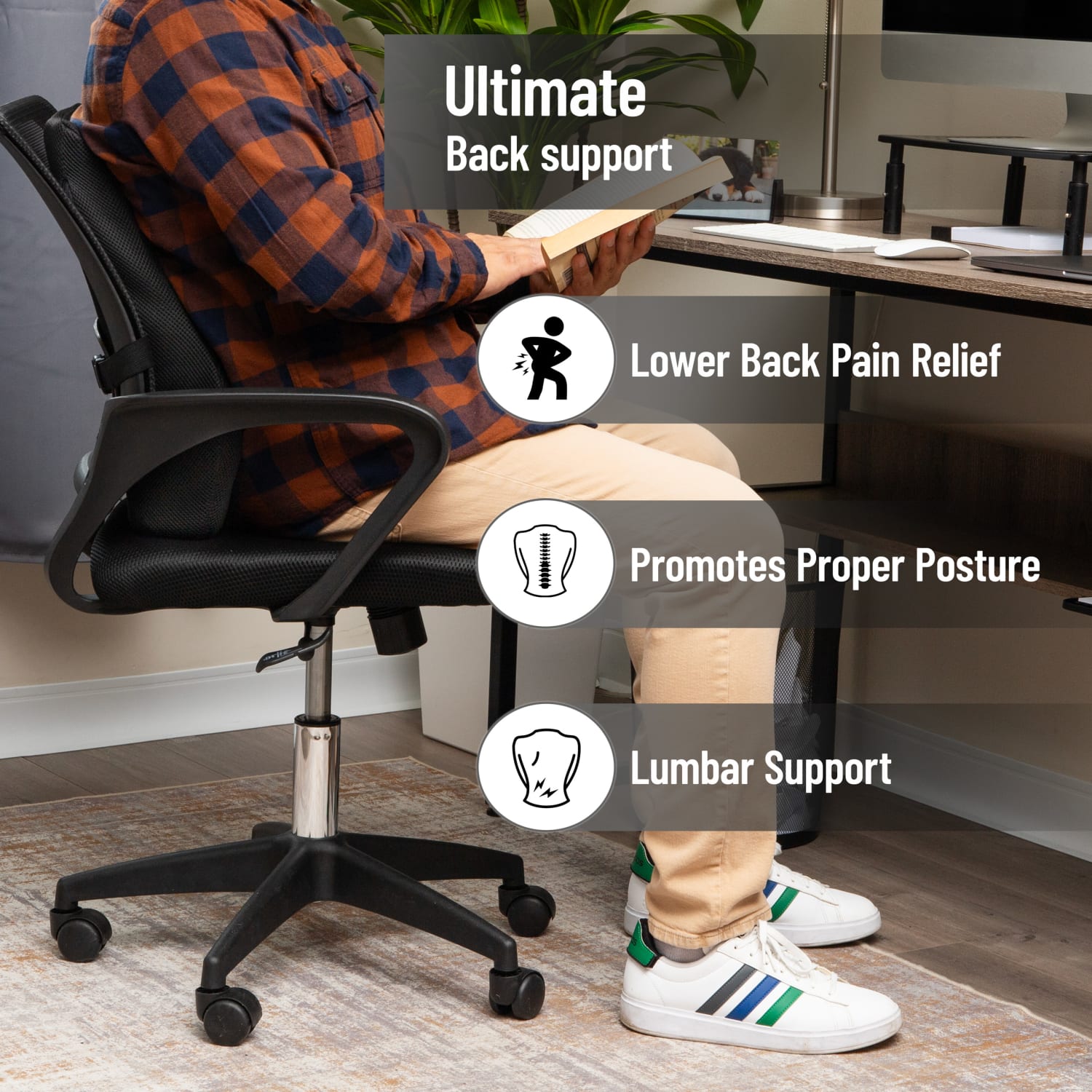 Mind Reader Lumber Support Cushion, 18-1/2inH x 5inW x 14-1/2inD, Black - Image 4