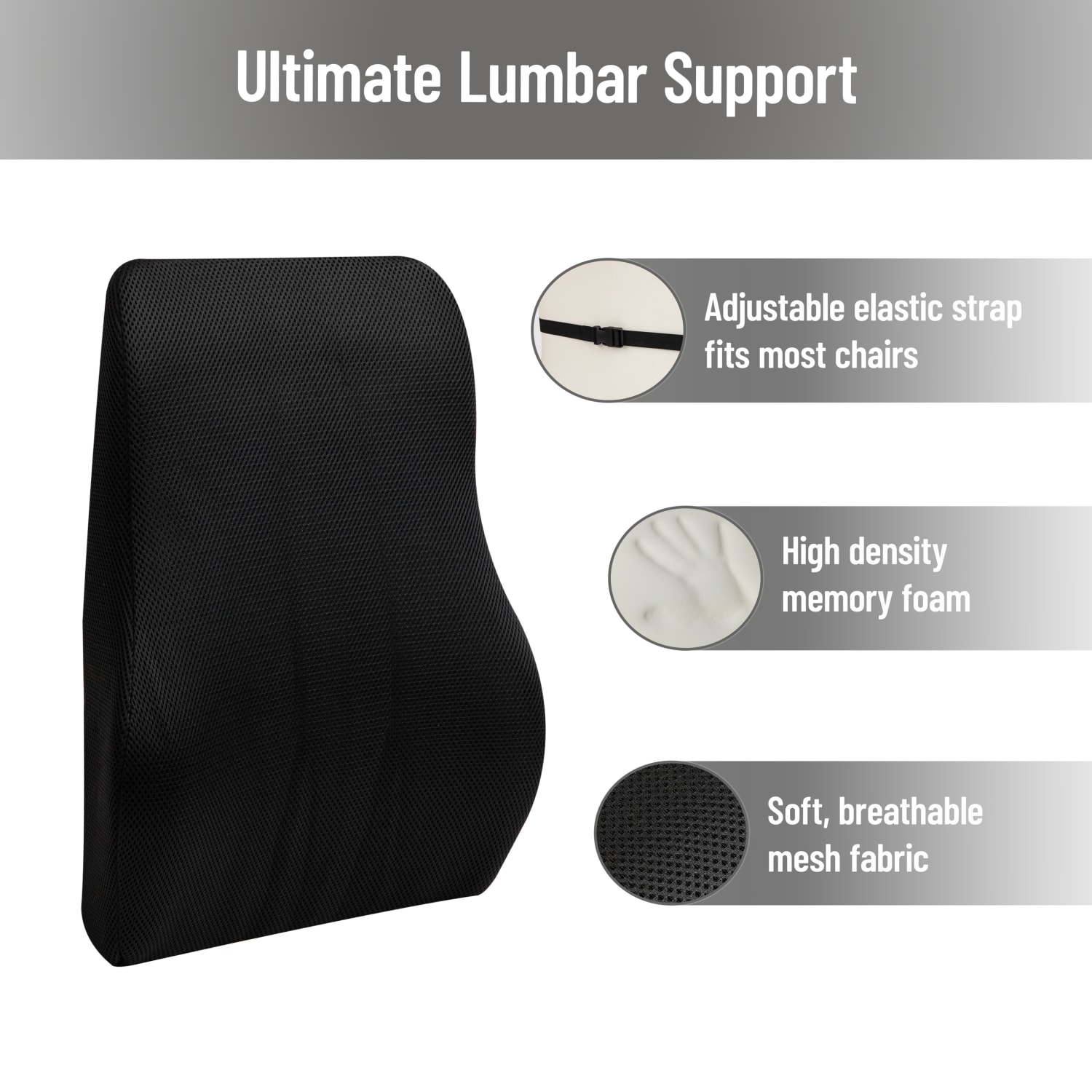 Mind Reader Lumber Support Cushion, 18-1/2inH x 5inW x 14-1/2inD, Black - Image 6