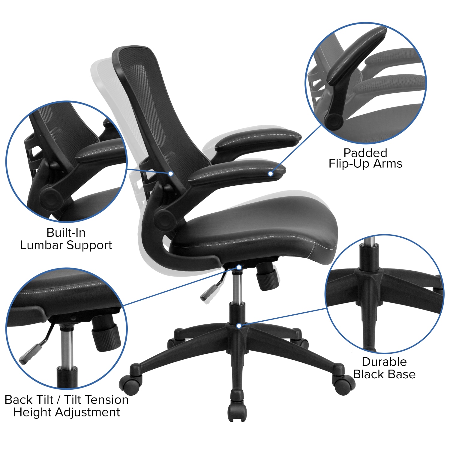 Flash Furniture Work From Home Desk And Chair Set With Computer Desk, Ergonomic Mesh/LeatherSoft Office Chair And Locking Mobile Filing Cabinet, Black - Image 5