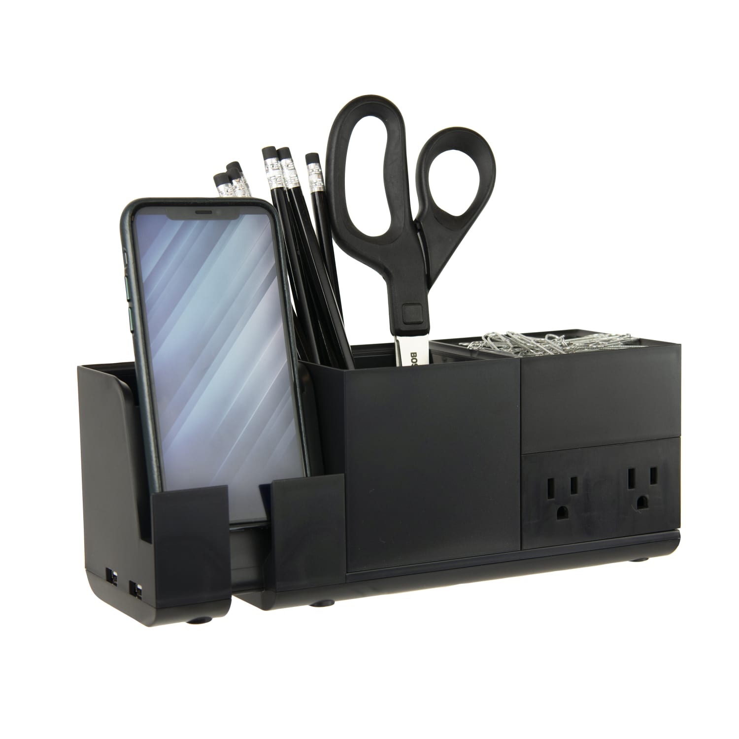 Bostitch Konnect Stackable 4-Piece Desk Organization Kit With Power Station, Black - Image 3