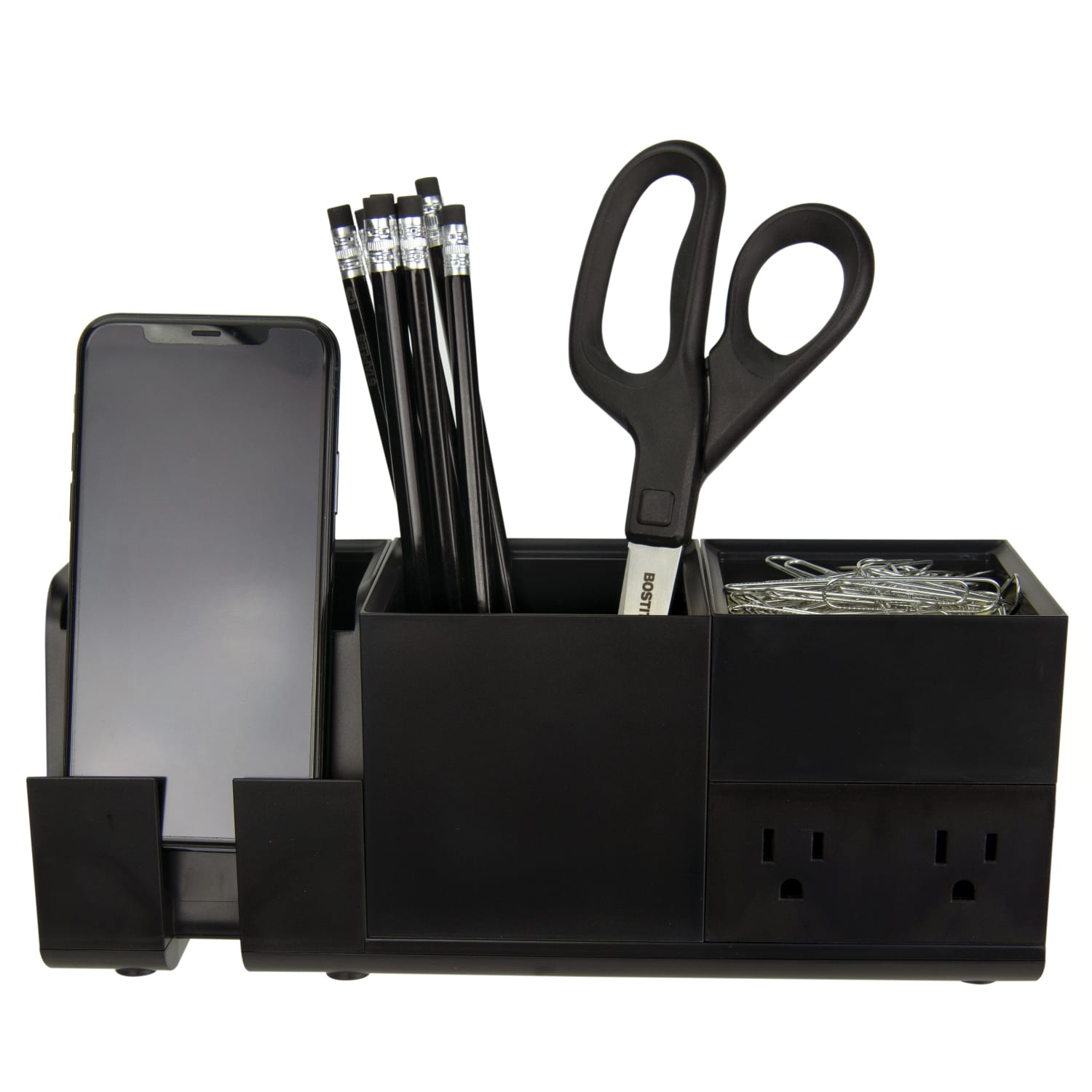 Bostitch Konnect Stackable 4-Piece Desk Organization Kit With Power Station, Black - Image 4