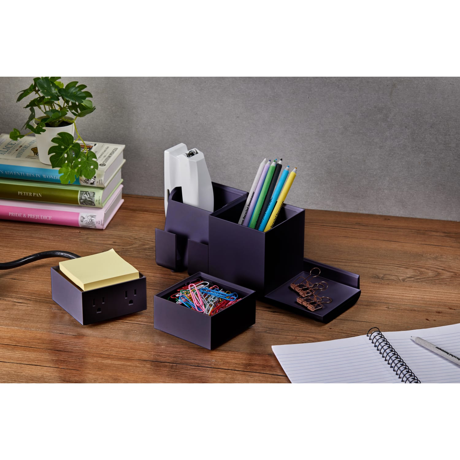 Bostitch Konnect Stackable 4-Piece Desk Organization Kit With Power Station, Black - Image 6