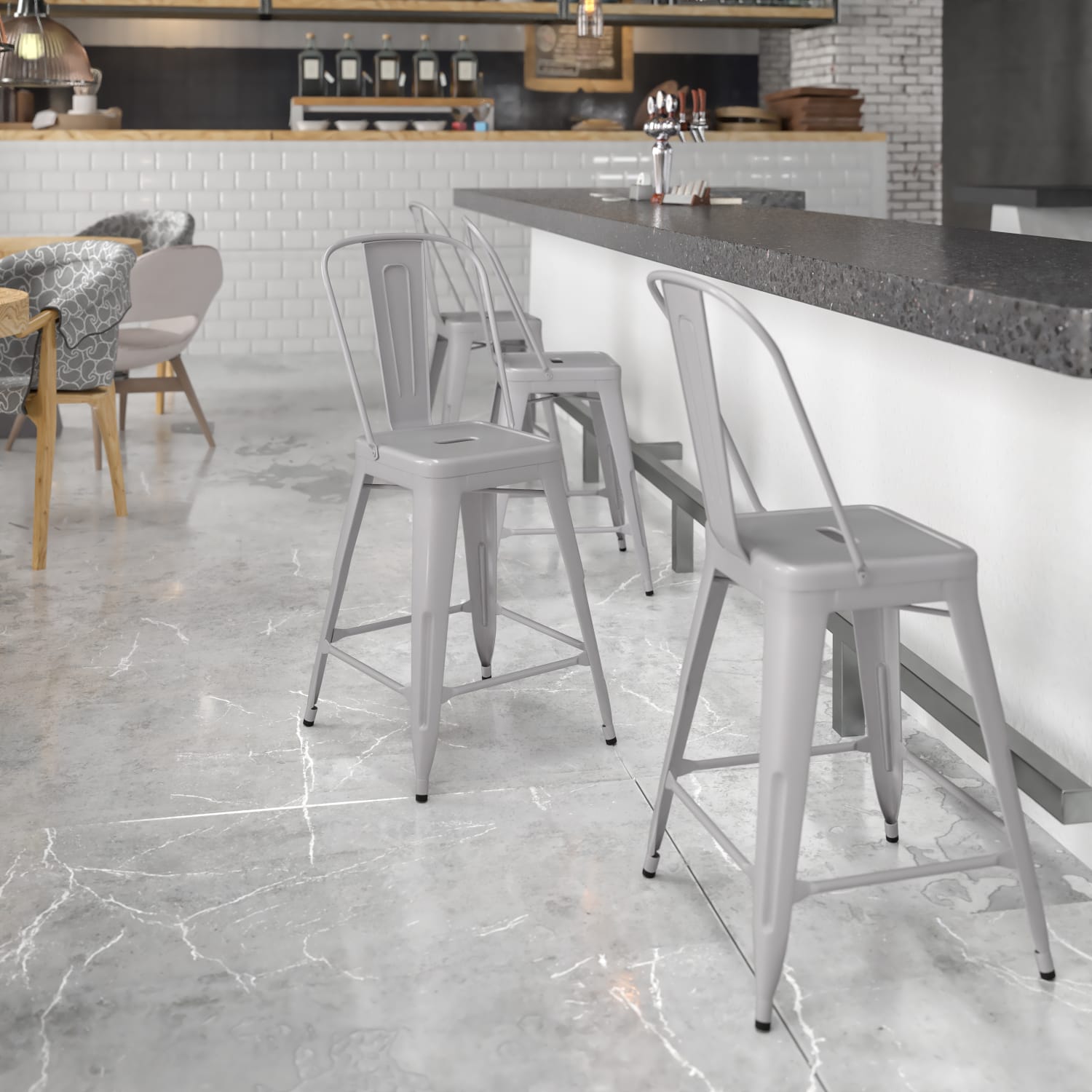 Flash Furniture 24inH Commercial-Grade Metal Counter Stool, Silver