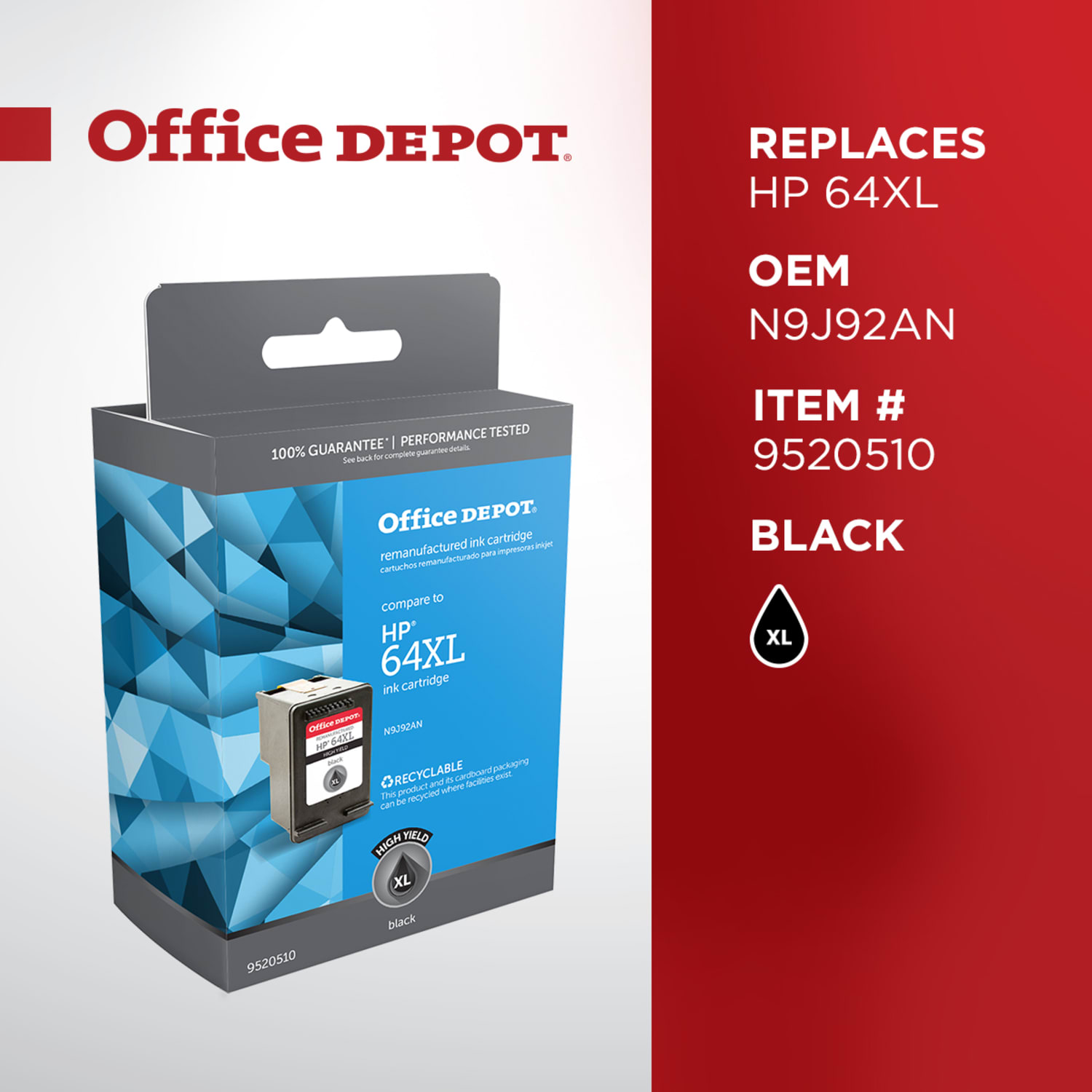 Office Depot Remanufactured Black High-Yield Ink Cartridge Replacement For HP 64XL - Image 6