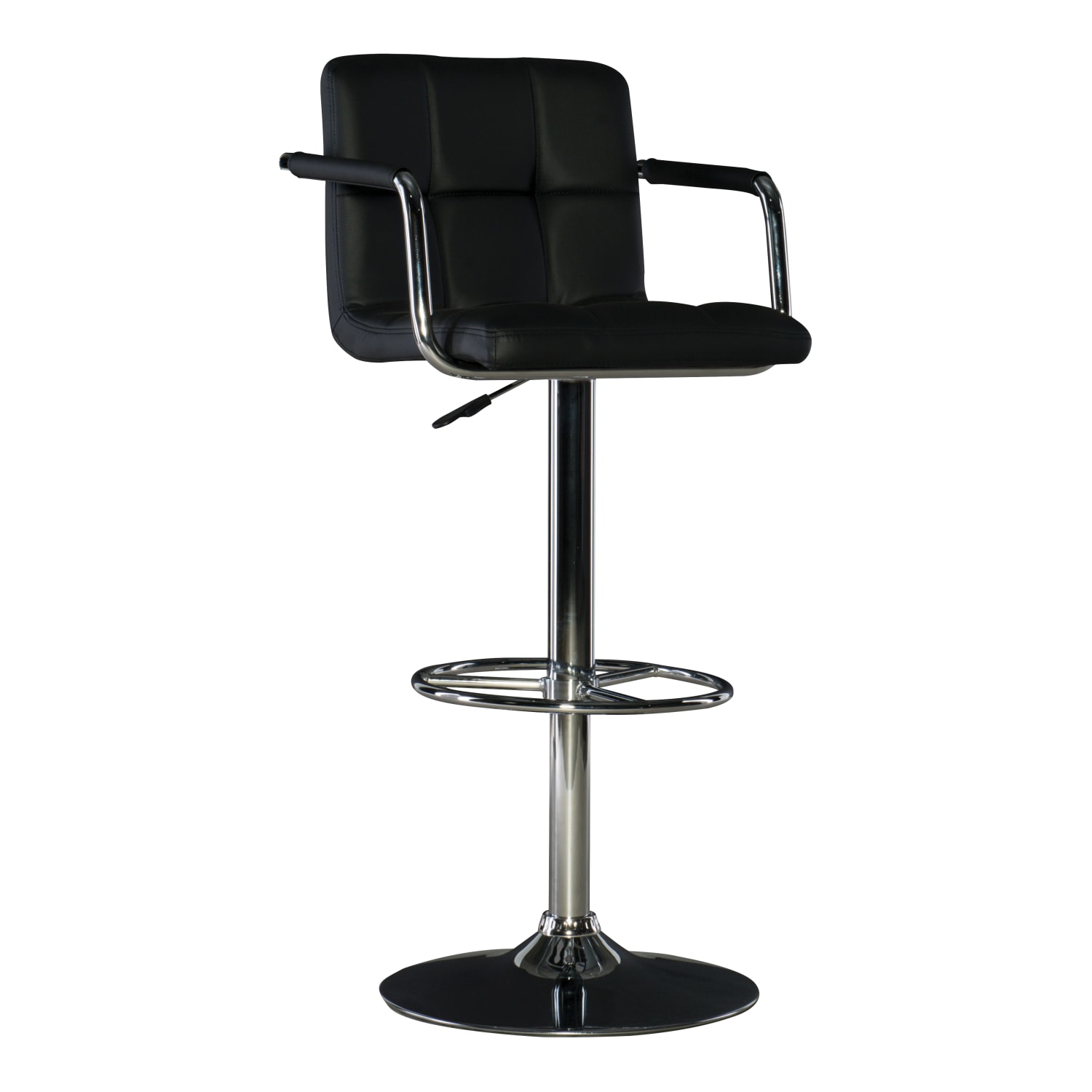 Powell Quilted Faux Leather Bar Stool with Arms, Black/Chrome - Image 3
