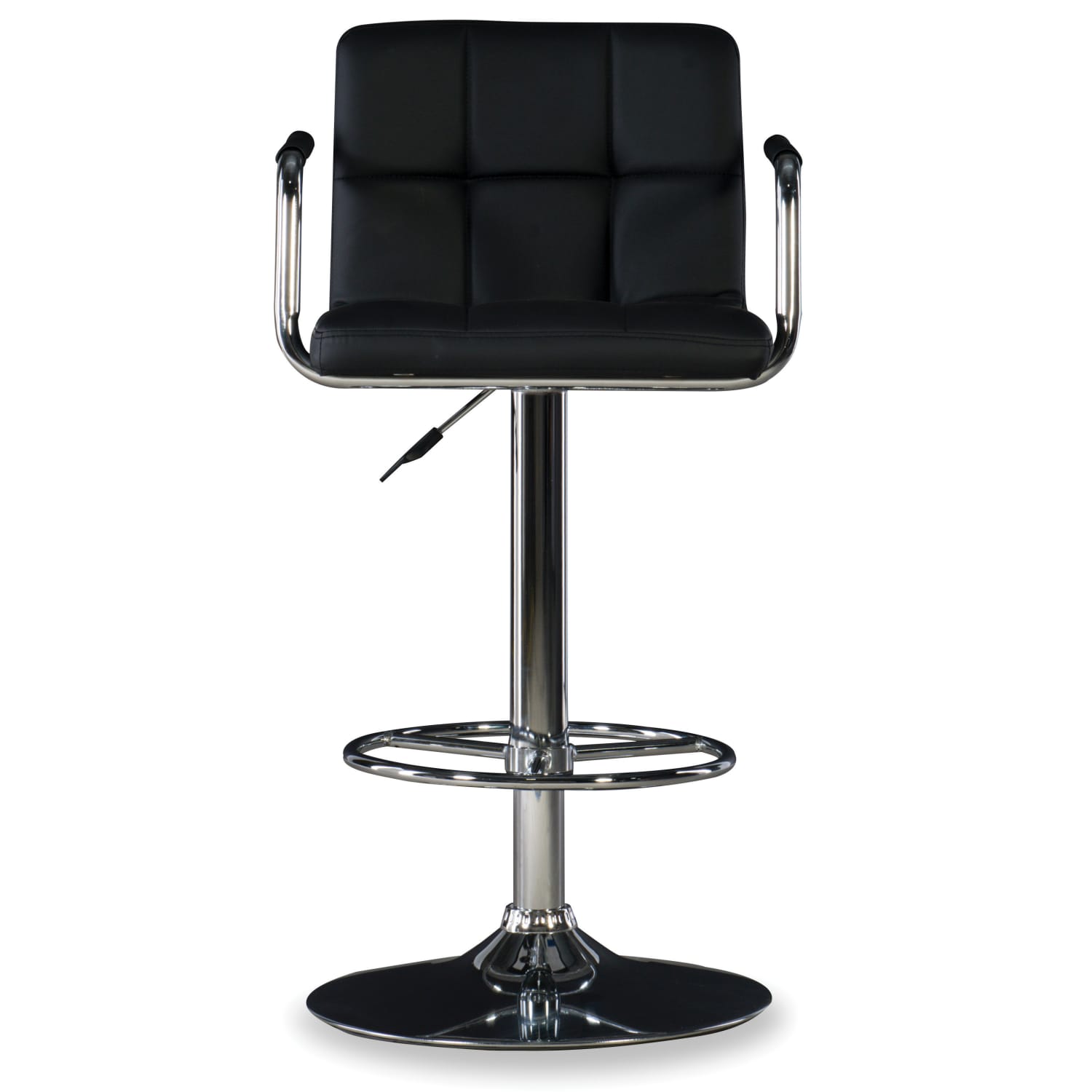 Powell Quilted Faux Leather Bar Stool with Arms, Black/Chrome - Image 4