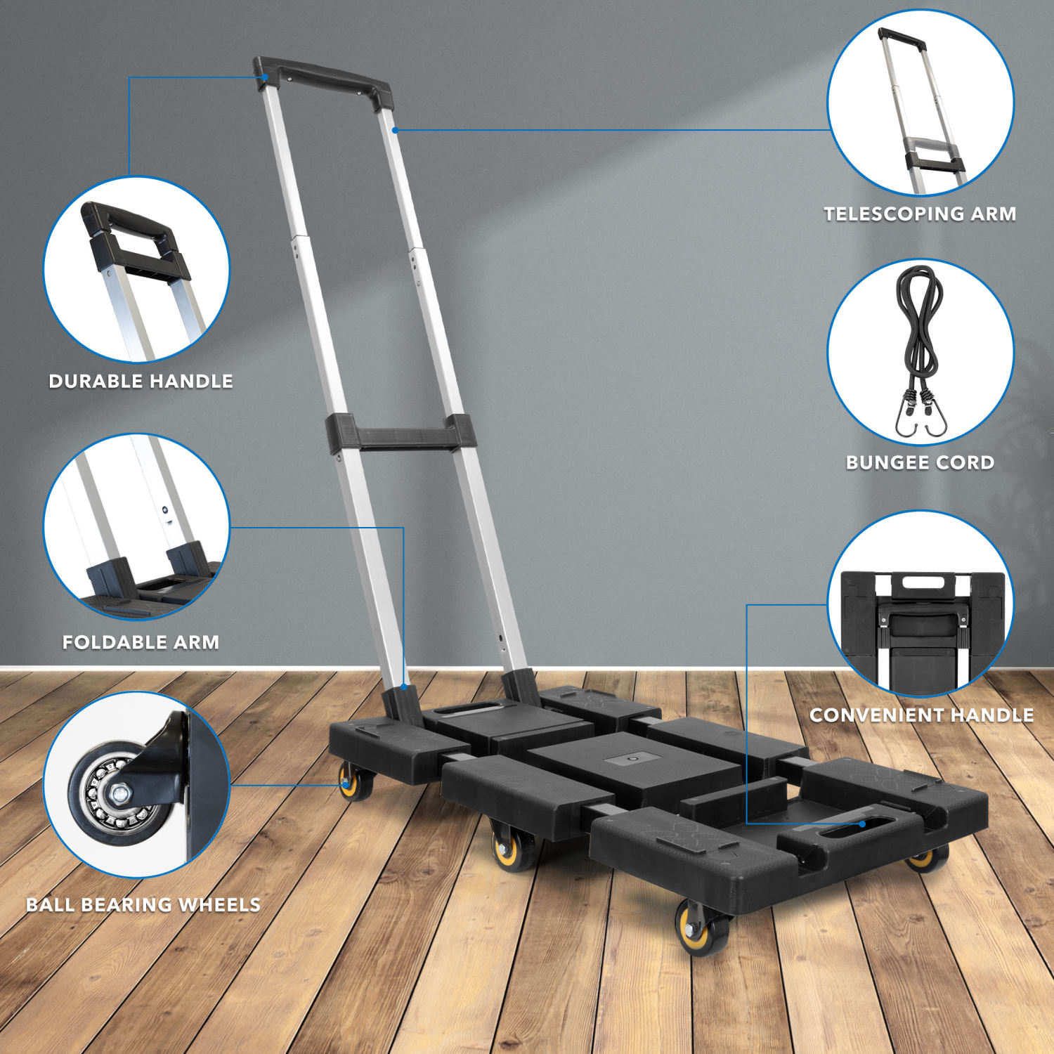 Mount-It! Folding Hand Truck Dolly, 36inH x 14-1/4inW x 26inD, Black - Image 4