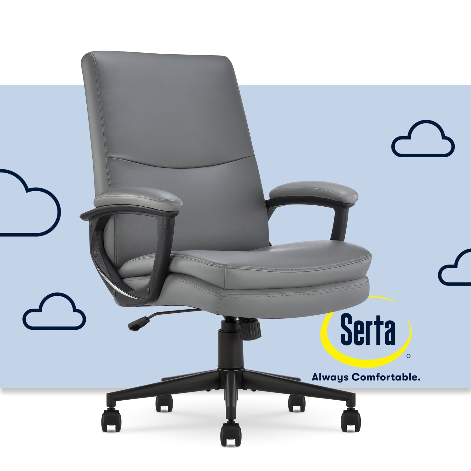 Serta Comfort Modern Ergonomic Bonded Leather High-Back Executive Office Chair, Gray - Image 3