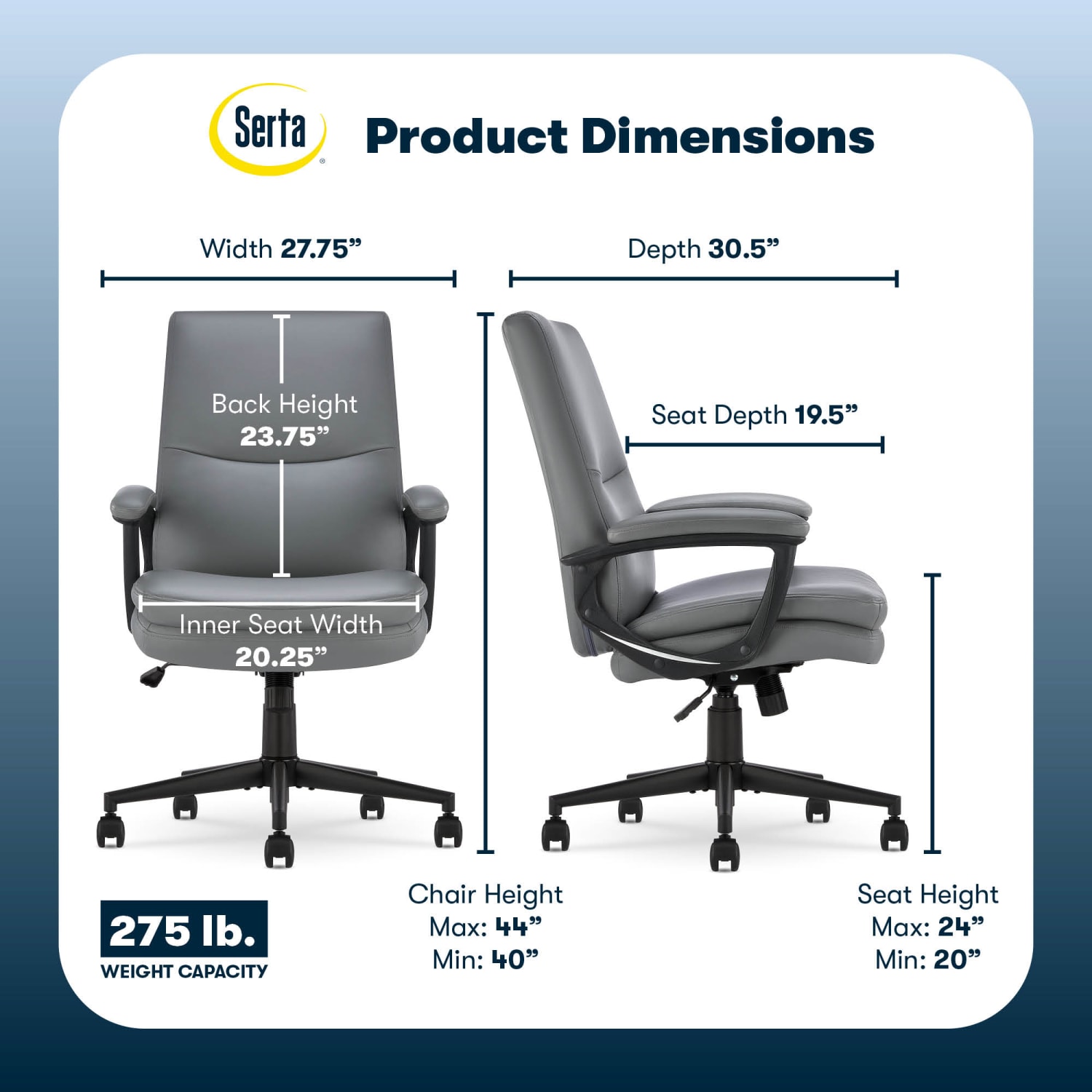 Serta Comfort Modern Ergonomic Bonded Leather High-Back Executive Office Chair, Gray - Image 4