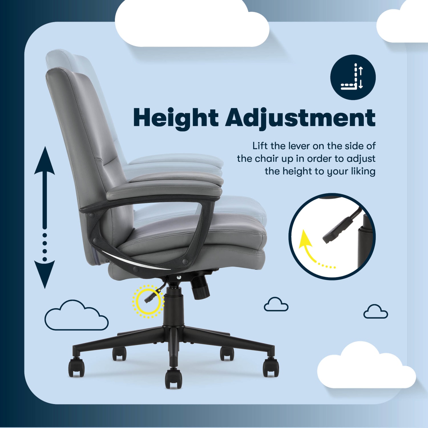 Serta Comfort Modern Ergonomic Bonded Leather High-Back Executive Office Chair, Gray - Image 8