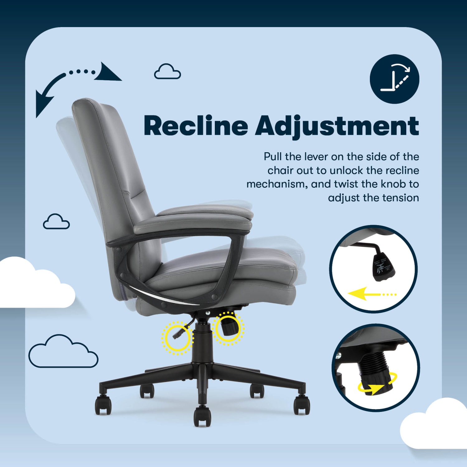 Serta Comfort Modern Ergonomic Bonded Leather High-Back Executive Office Chair, Gray - Image 9