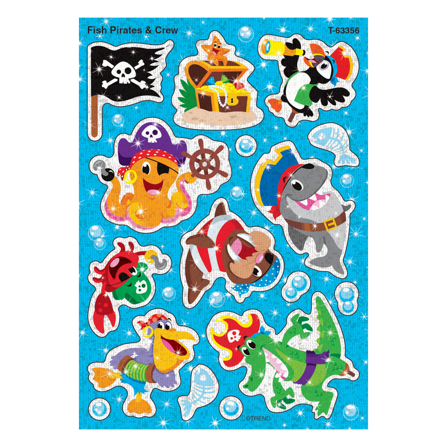 Trend Sparkle Stickers, Fish Pirates & Crew, 32 Stickers Per Pack, Set Of 6 Packs - Image 3