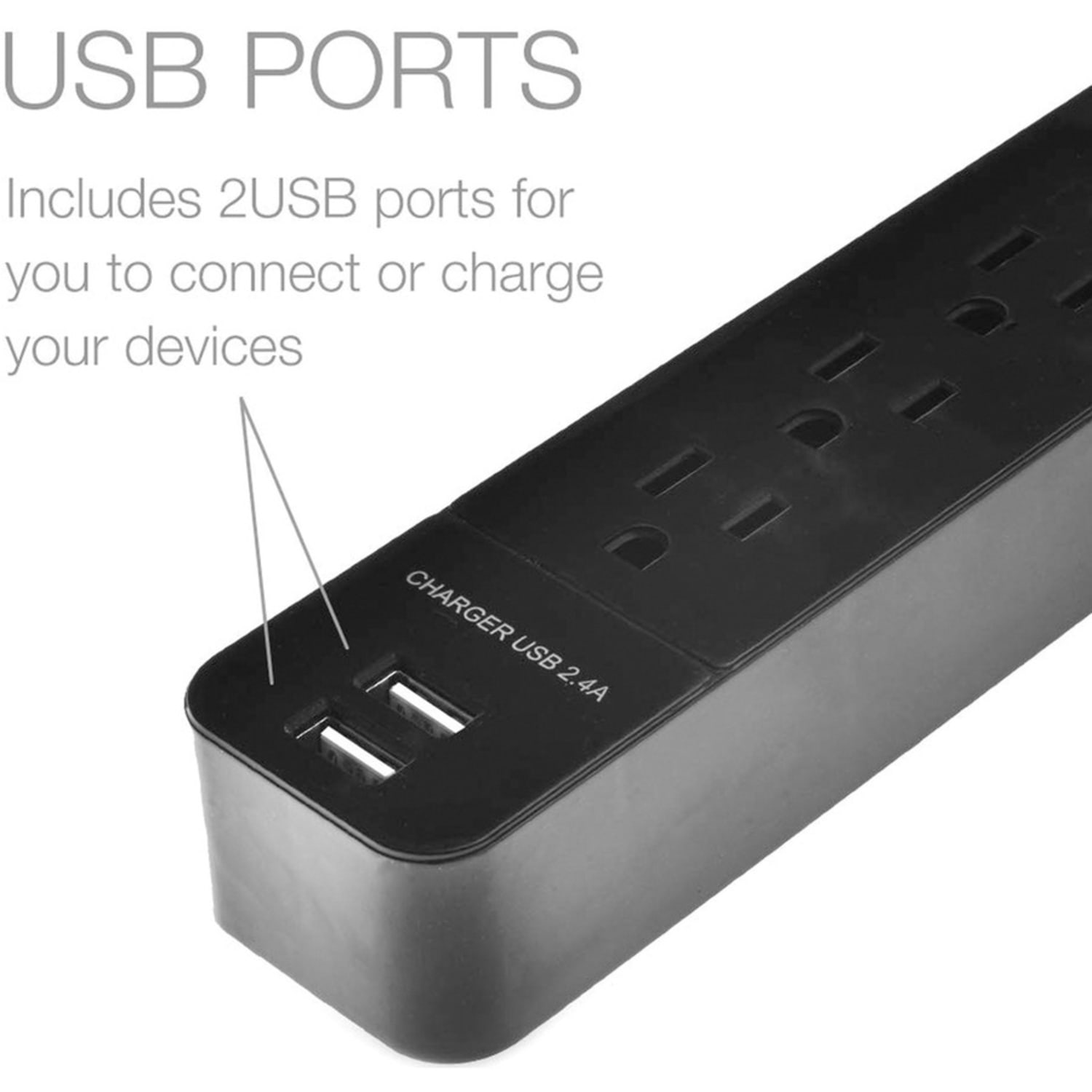 Digital Energy World 6-Outlet Surge Protector Power Strip with 2 USB Ports and 25-Foot Cord (Black) - ENR11008 - Image 4