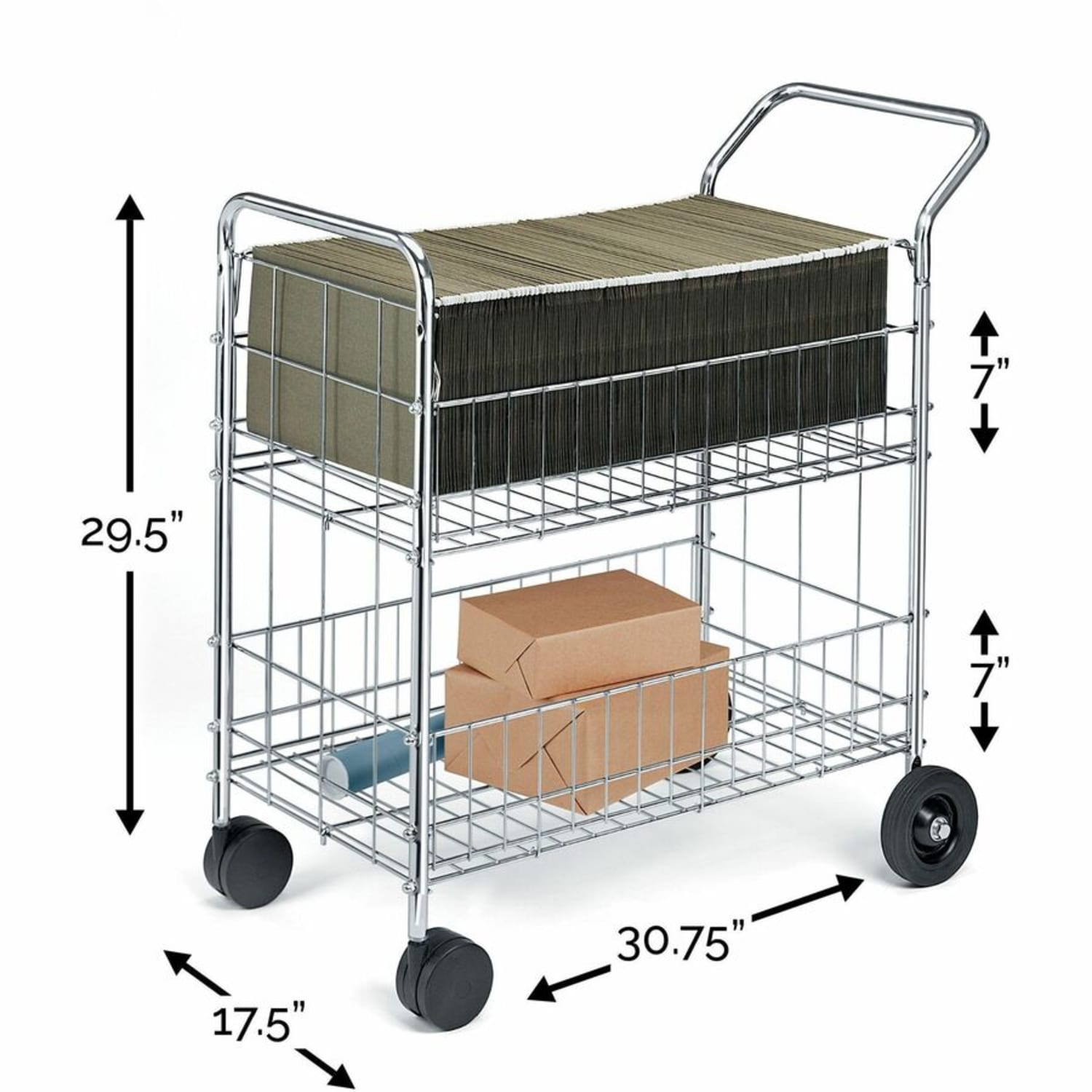 Fellowes Chrome Mail Cart, 150 Lb. Capacity - Image 3