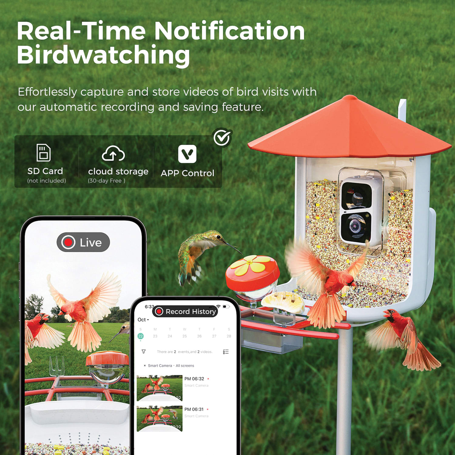 PerchMe Smart Bird Feeder With Camera, Red/White - Image 4