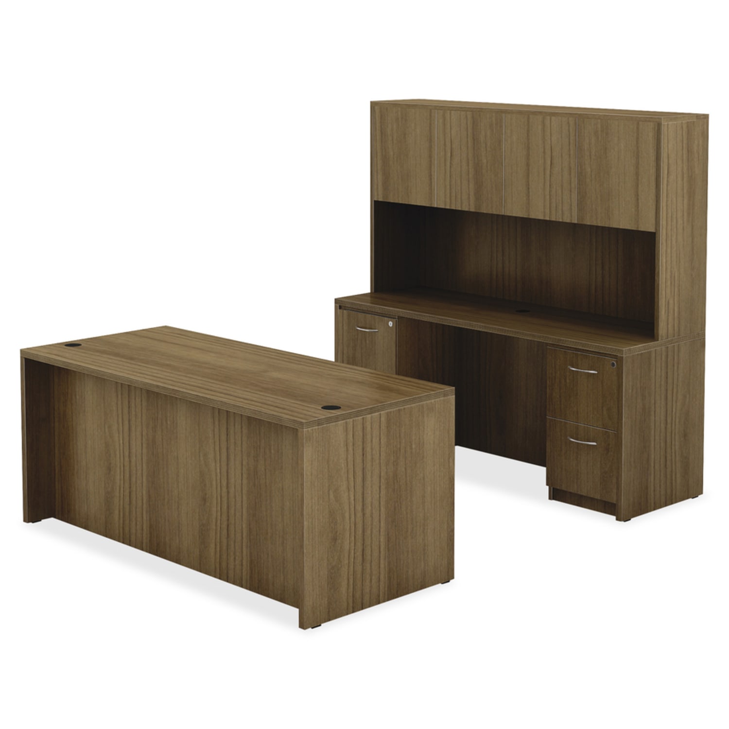 Lorell Chateau 60inW Credenza Computer Desk, Walnut - Image 6