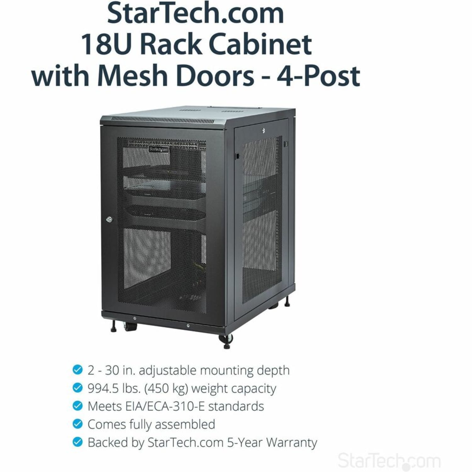 StarTech.com Server Rack Cabinet - 18U - 31in Deep Enclosure - Network Cabinet - Rack Enclosure Server Cabinet - Data Cabinet - - RK1833BKM - Image 3