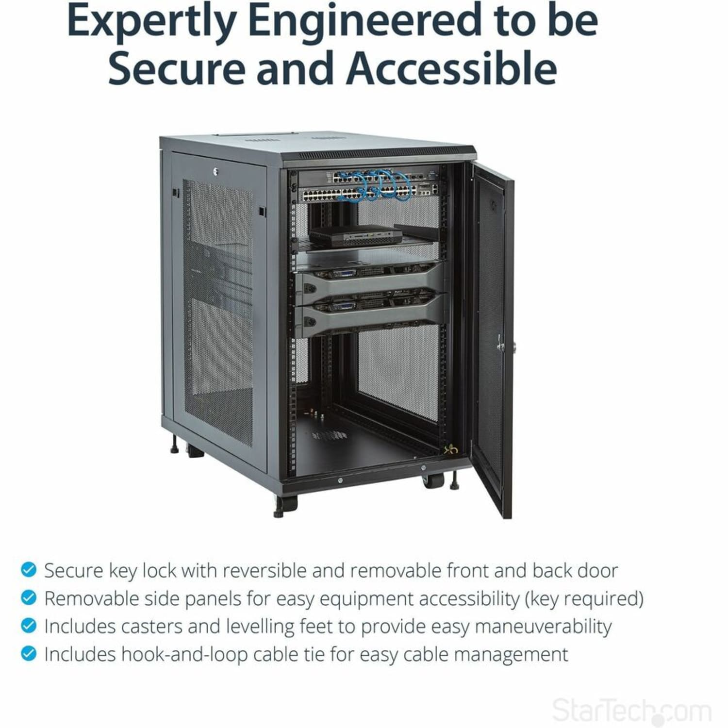 StarTech.com Server Rack Cabinet - 18U - 31in Deep Enclosure - Network Cabinet - Rack Enclosure Server Cabinet - Data Cabinet - - RK1833BKM - Image 4