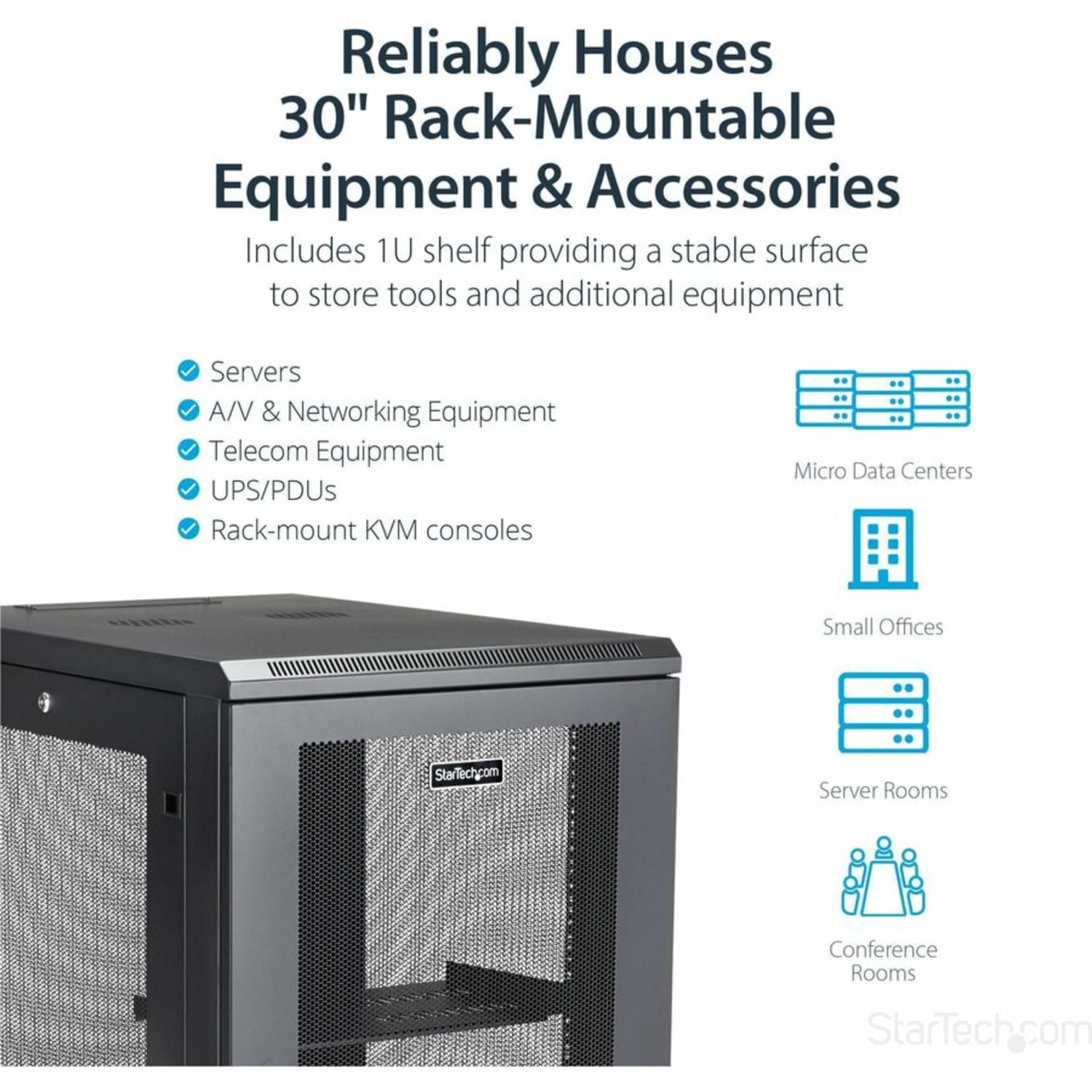 StarTech.com Server Rack Cabinet - 18U - 31in Deep Enclosure - Network Cabinet - Rack Enclosure Server Cabinet - Data Cabinet - - RK1833BKM - Image 5