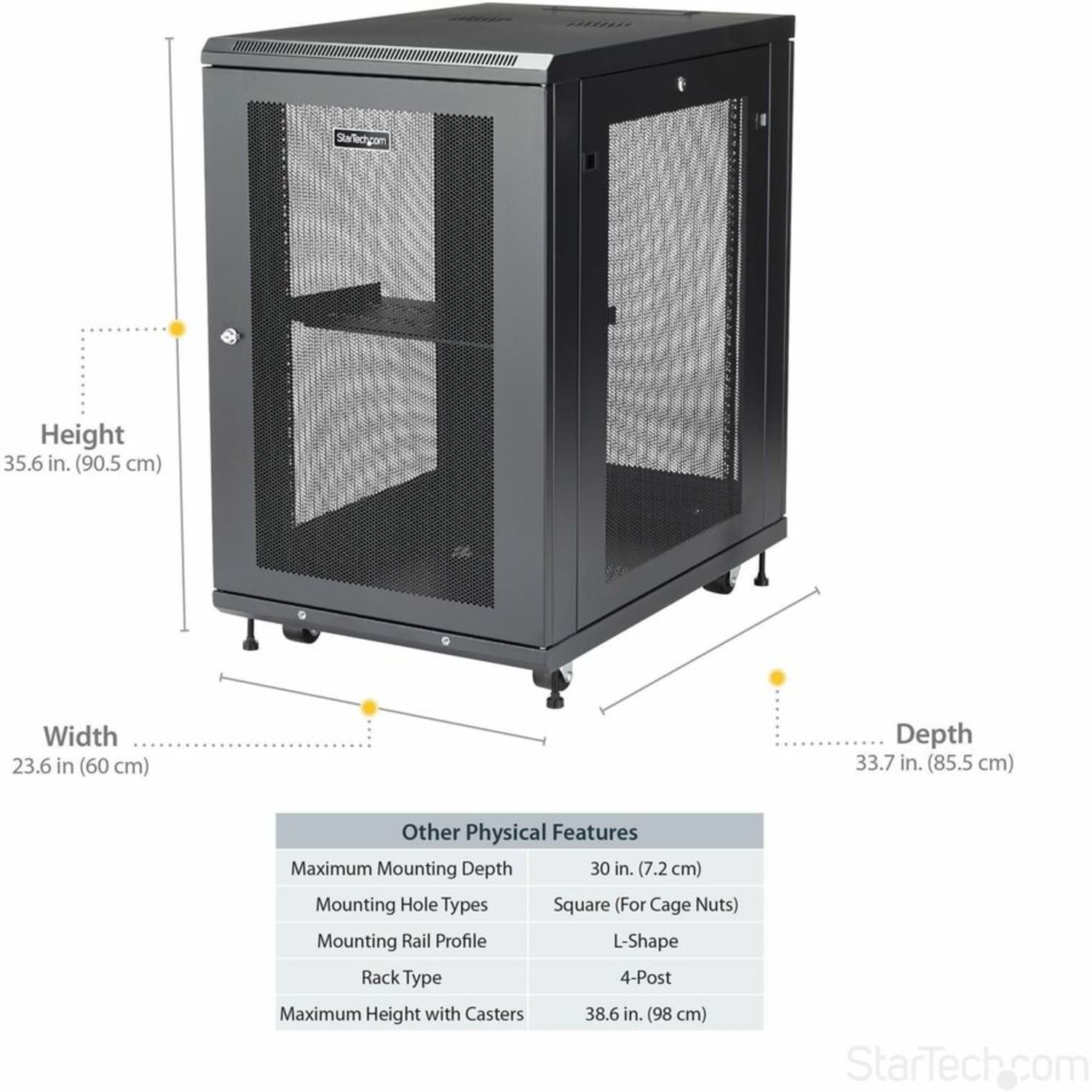 StarTech.com Server Rack Cabinet - 18U - 31in Deep Enclosure - Network Cabinet - Rack Enclosure Server Cabinet - Data Cabinet - - RK1833BKM - Image 6
